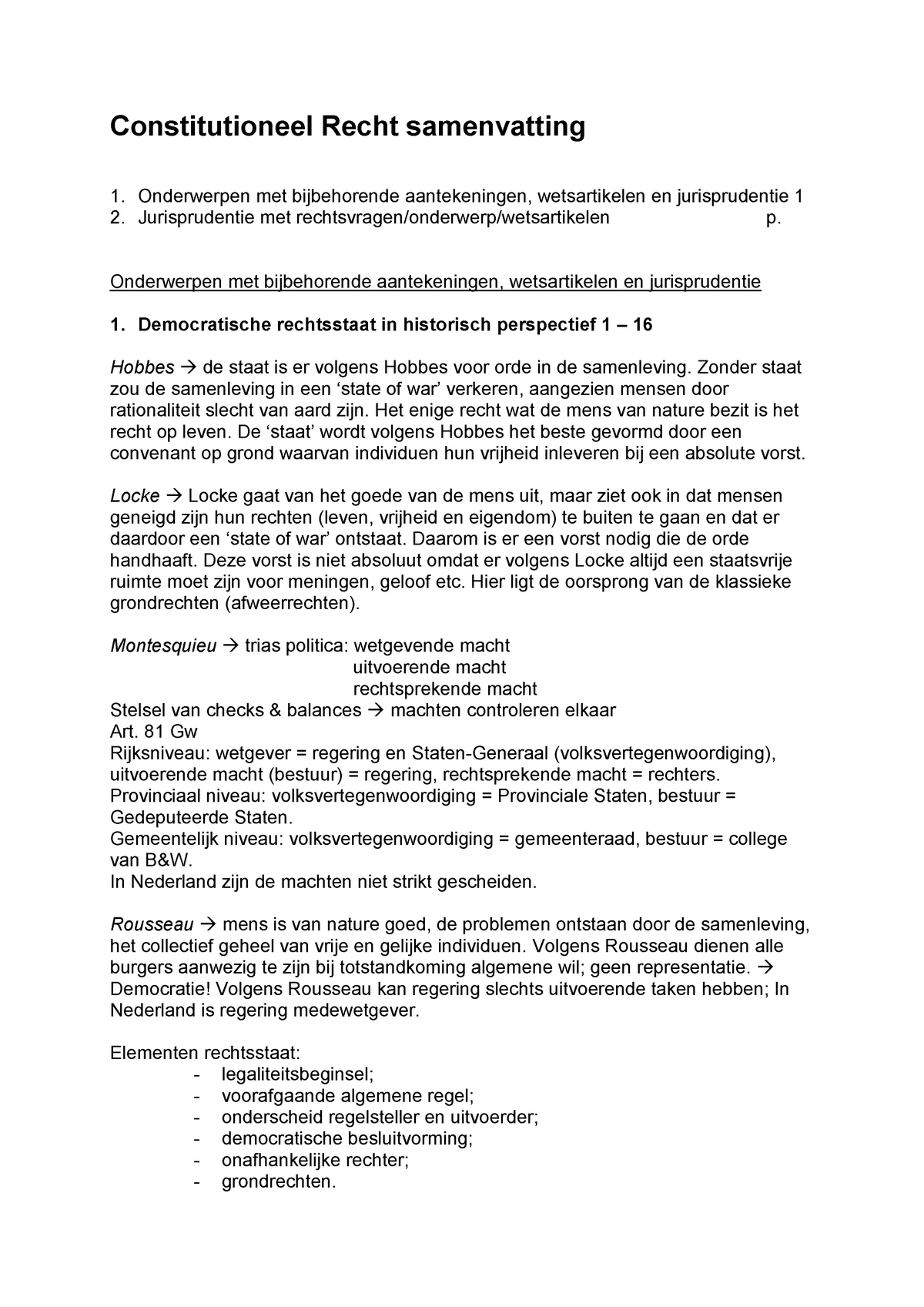 Samenvatting Constitutioneel Recht - Constitutioneel Recht Samenvatting ...