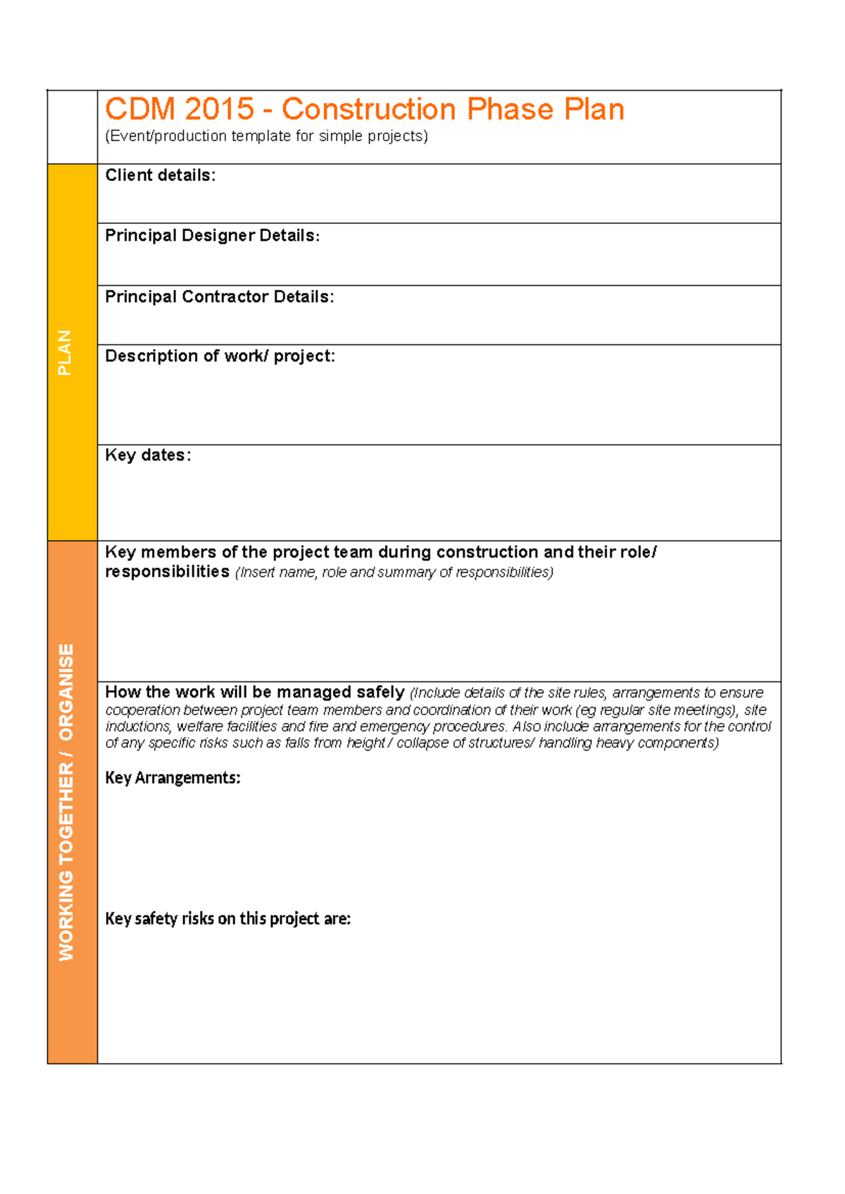 Hse Construction Phase Plan Template Cdm 2015 Construction Phase Plan Eventproduction 3238