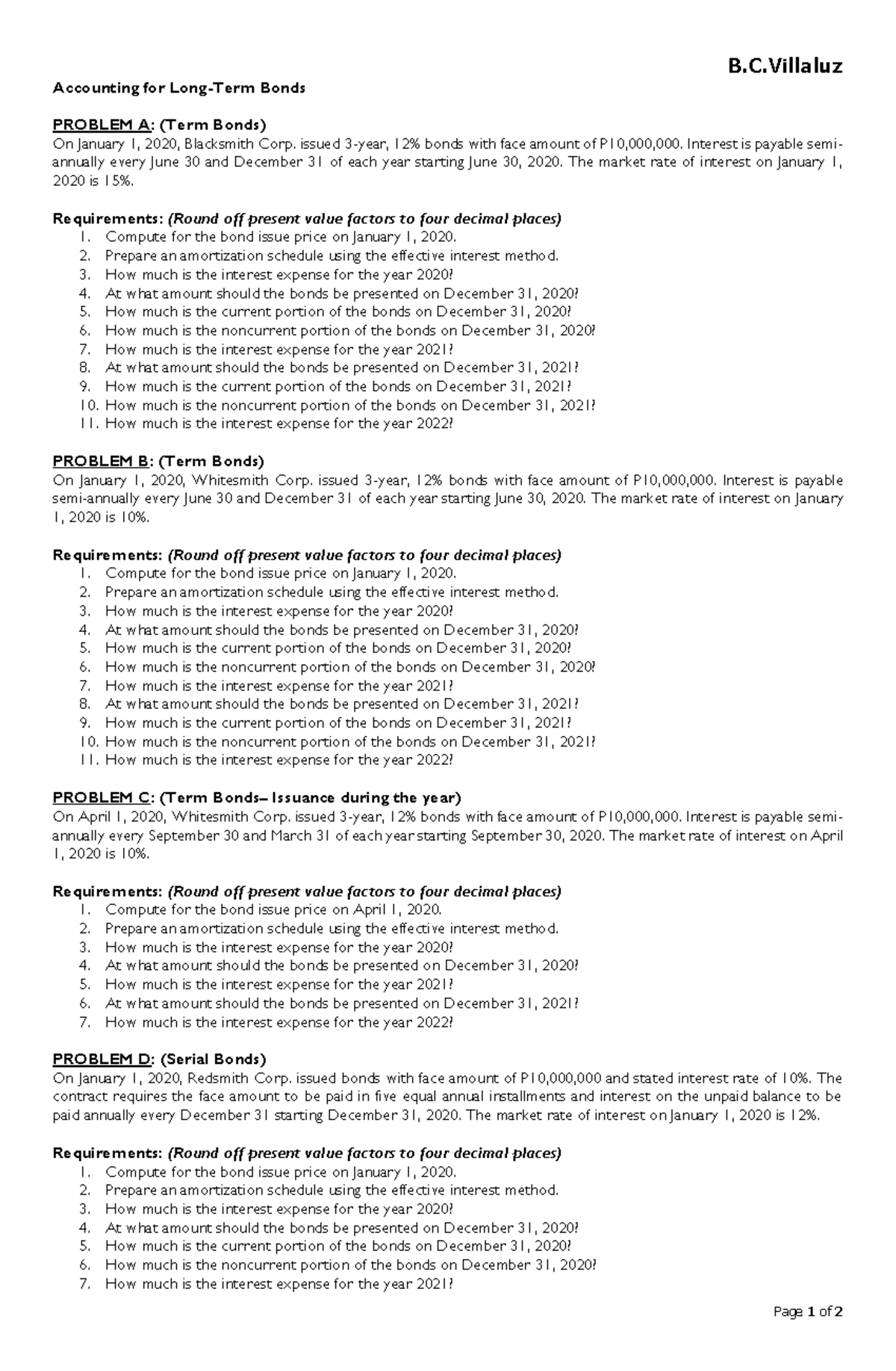 Acctg. for Long-Term Bonds-1 - B.C Page 1 of 2 Accounting for Long-Term ...