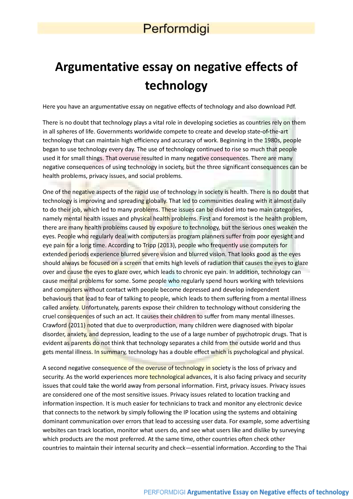 argumentative essay on technology and society