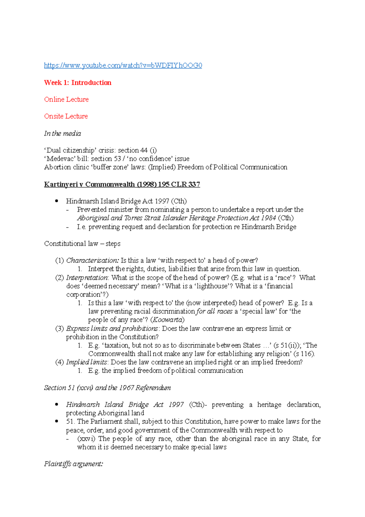LECTURE NOTES WEEKS 1 - 7 - youtube/watch?v=bWDFIYhOOG0 Week 1 ...