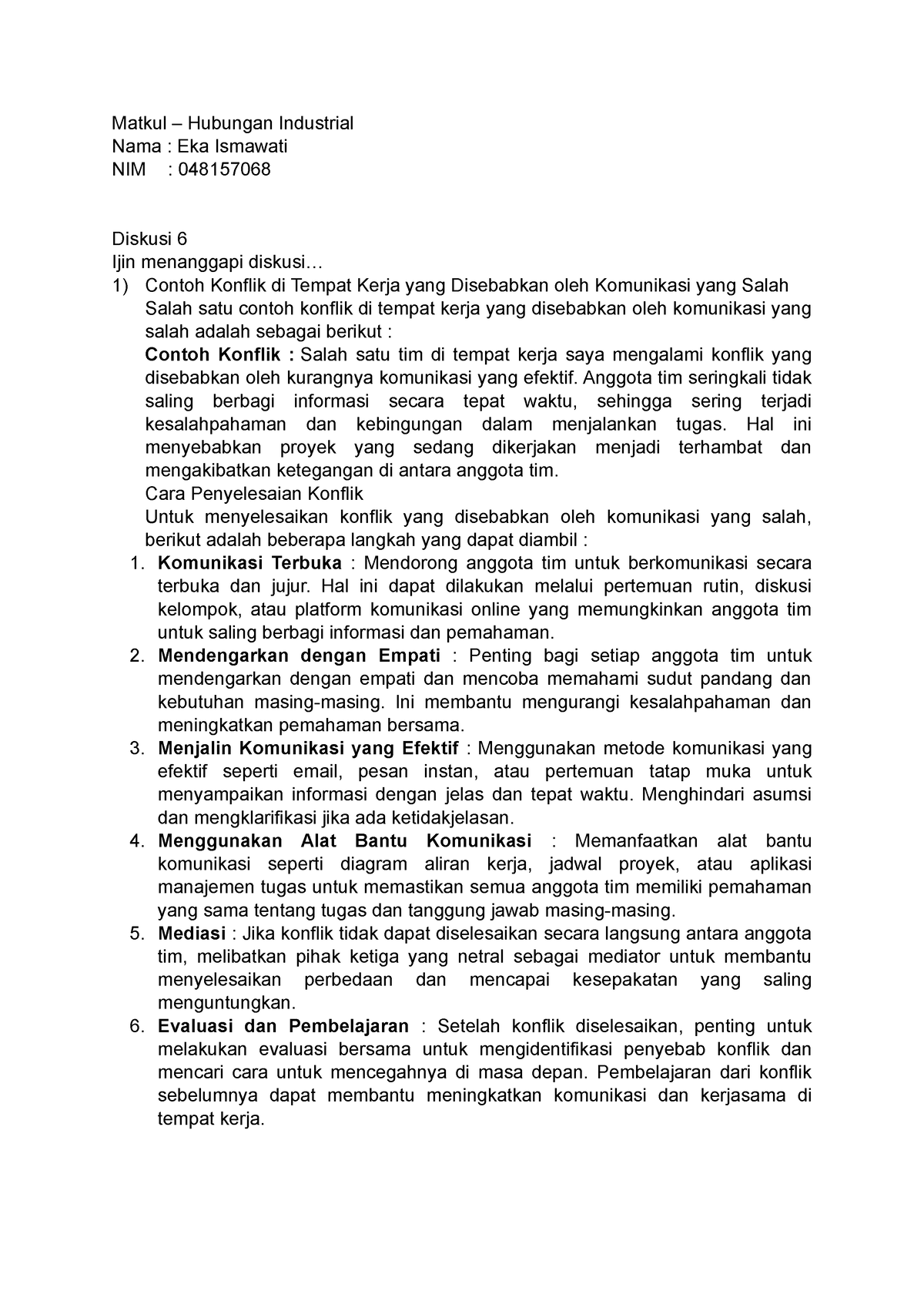 Diskusi 6 - Matkul – Hubungan Industrial Nama : Eka Ismawati NIM ...