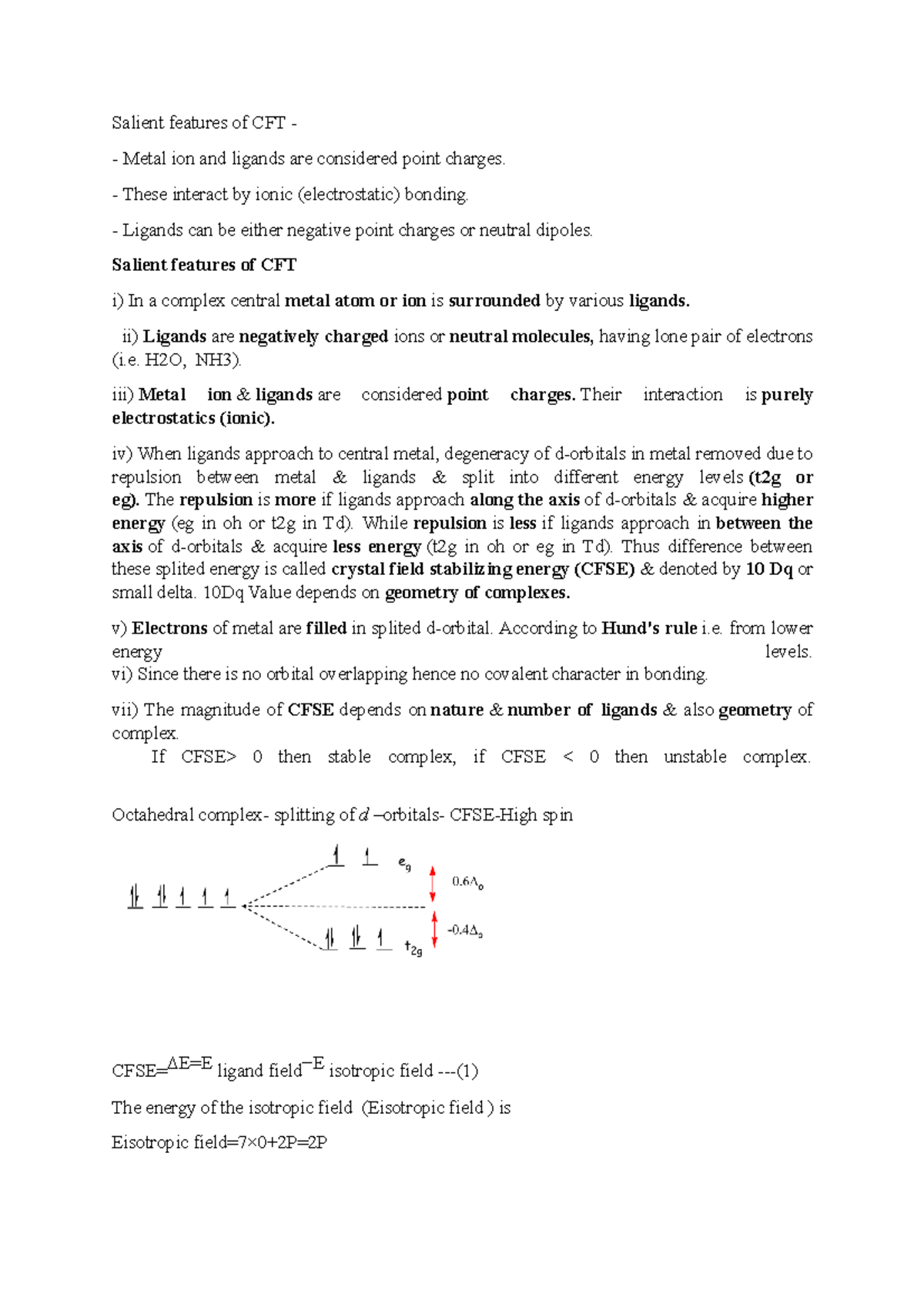 Chem notes other section 21CYB101J - Salient features of CFT - Metal ...