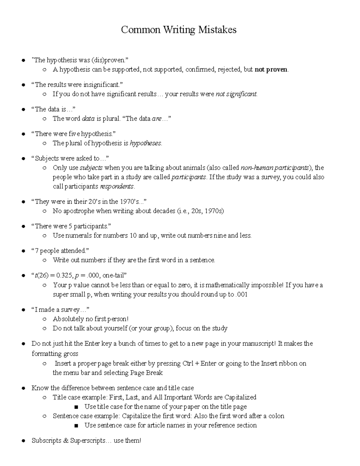 APA Writing Mistakes - Common Writing Mistakes “The hypothesis was (dis ...