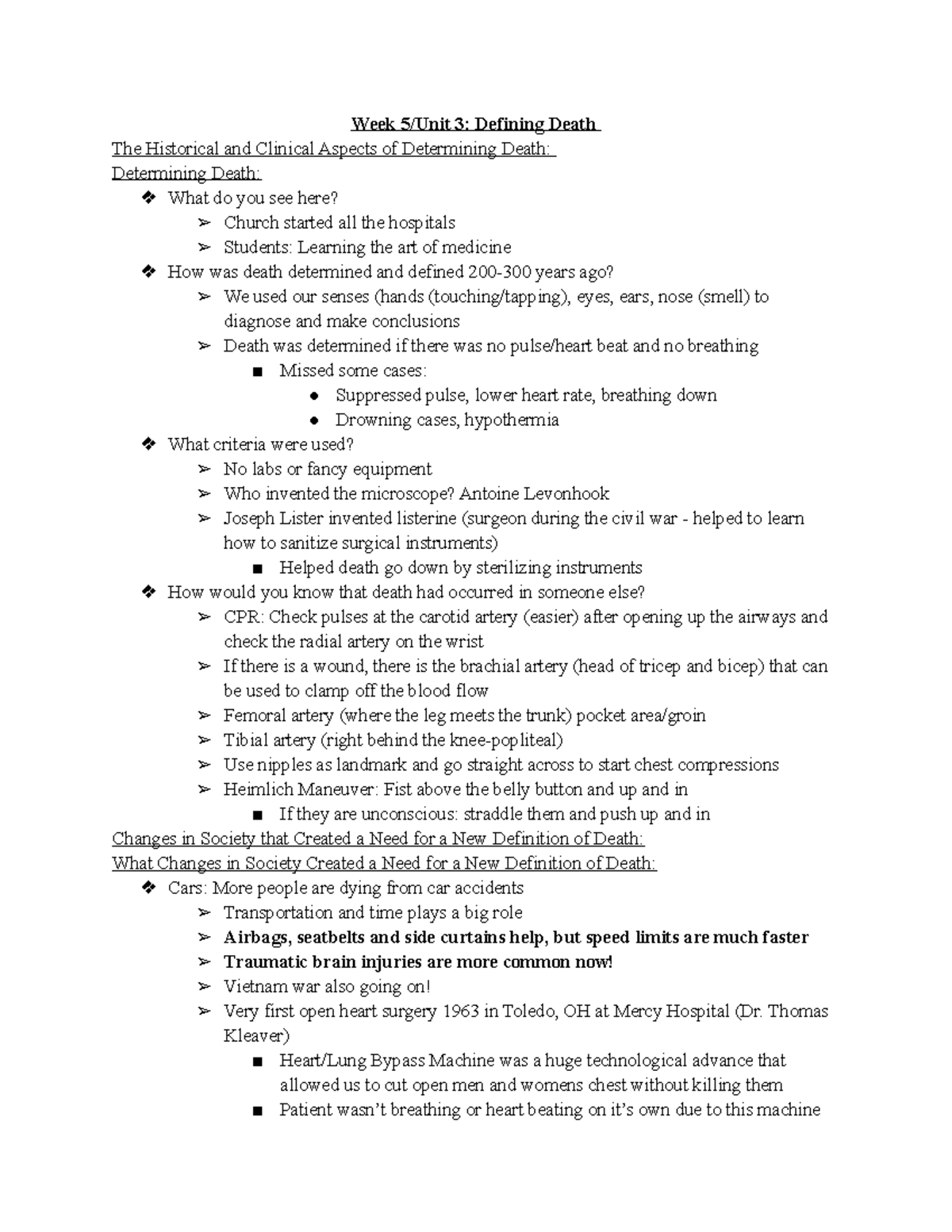 Week 5 Defining Death - Week 5/Unit 3: Defining Death The Historical ...