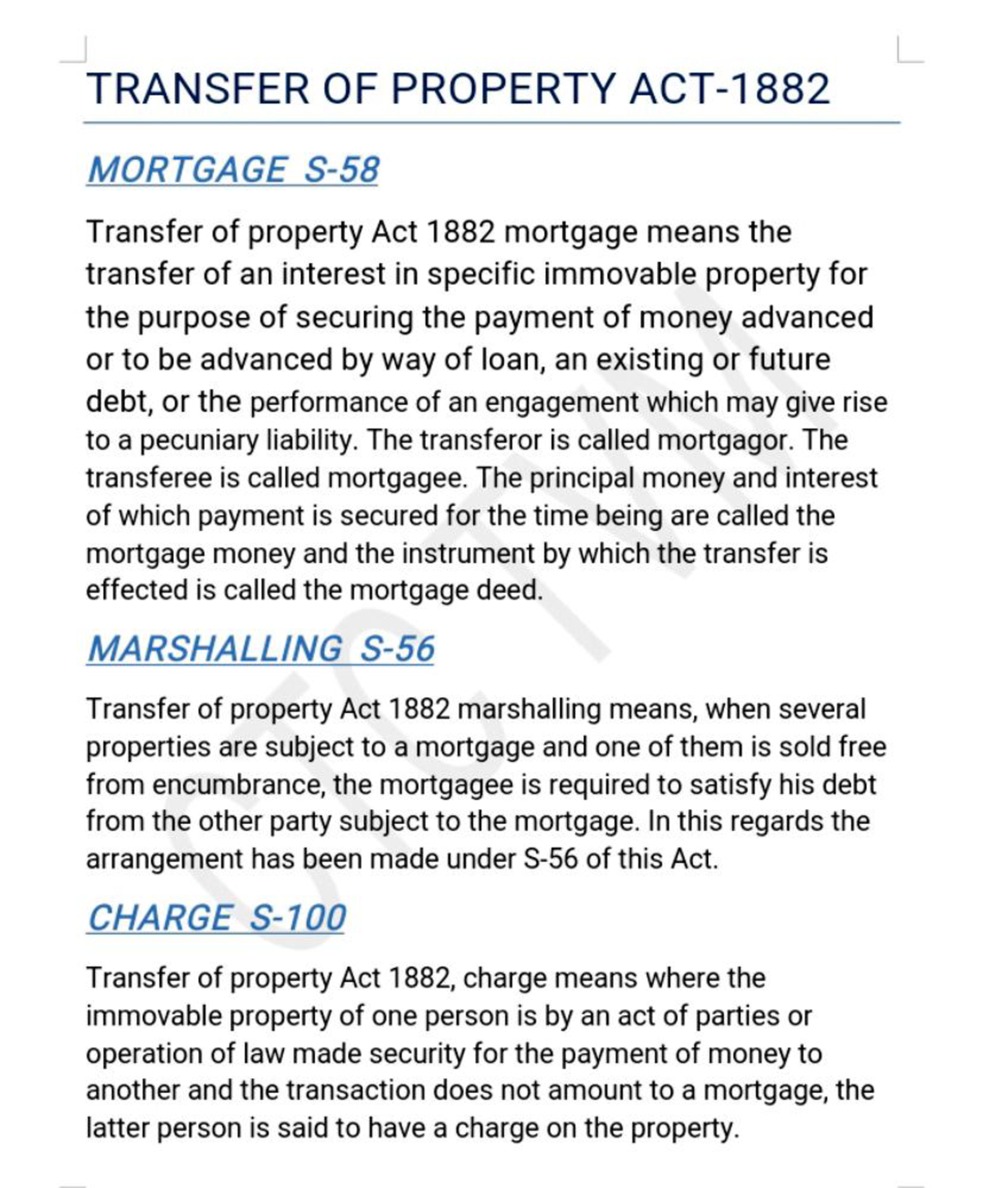 Transfer OF Property ACT - Business Law - Studocu