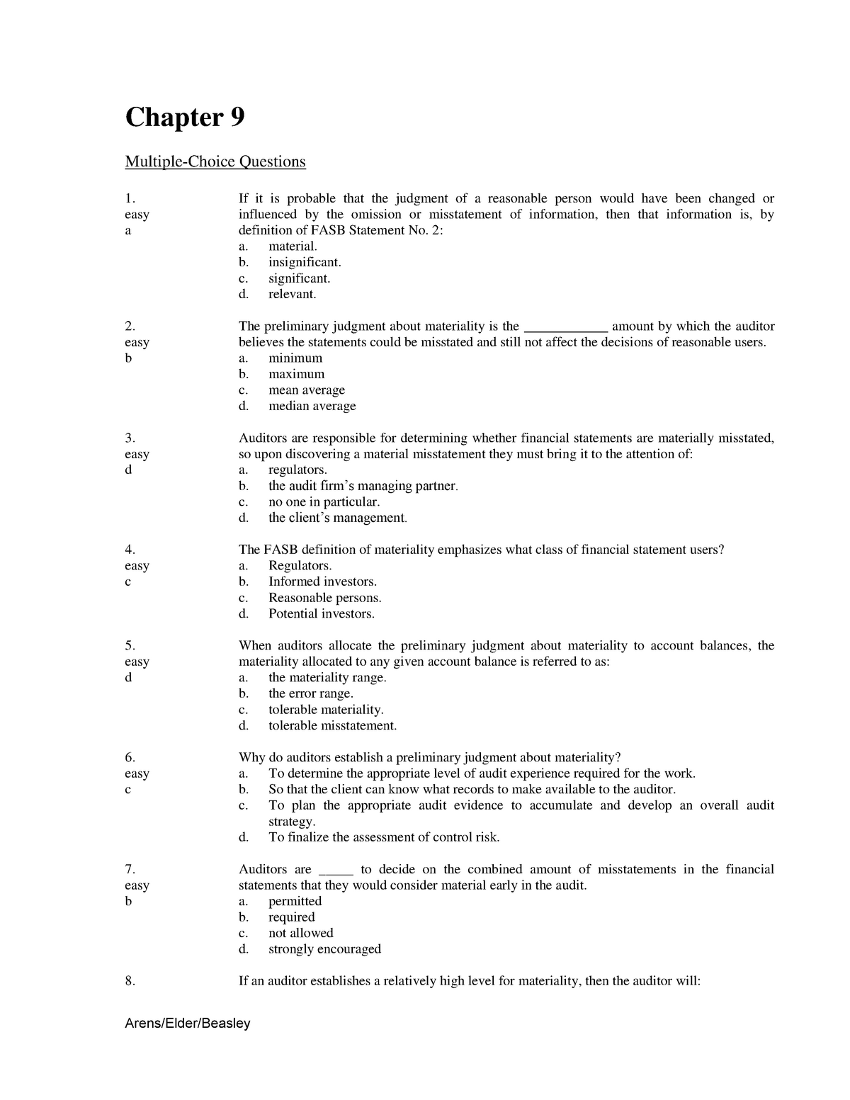 Chapter 9 Final - Auditing And Assurance Test Bank Ch 9 - Chapter 9 ...