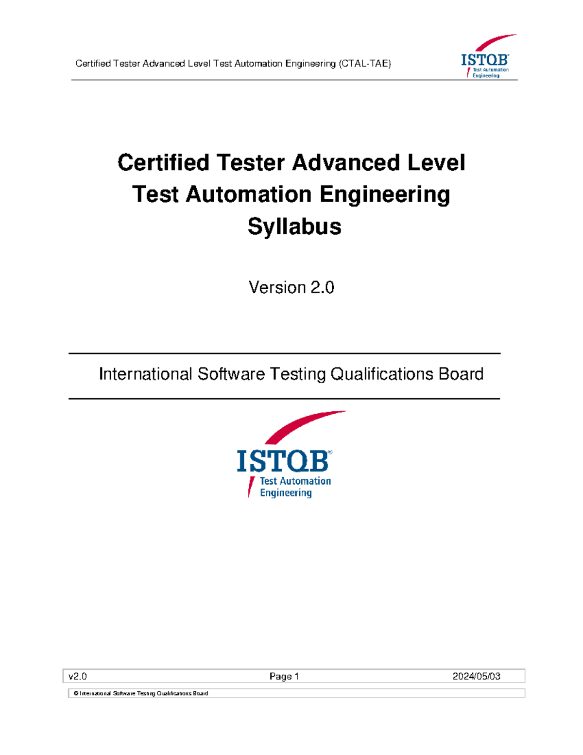 Istqb CTAL-TAE Syllabus v2 - v2 Page 1 2024/0 5 / 03 Certified Tester ...