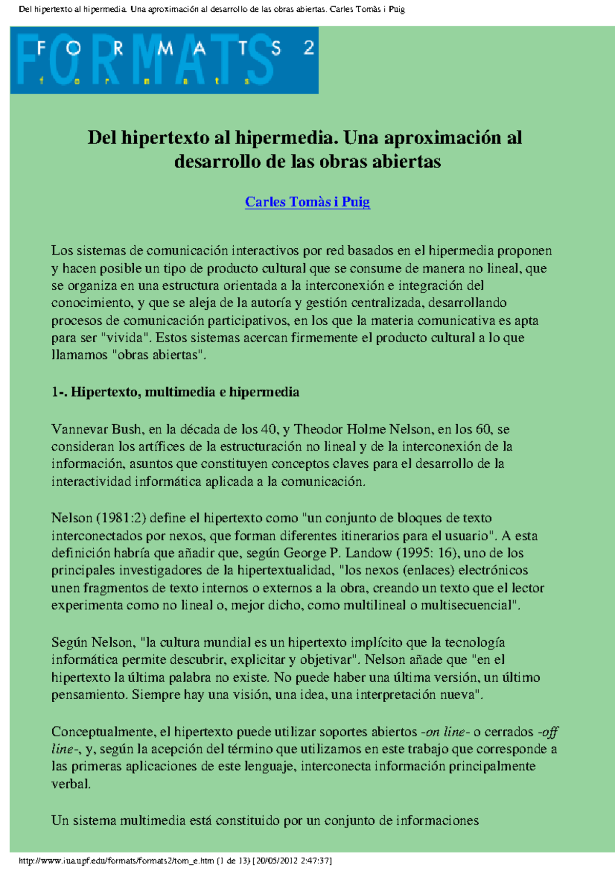 Del Hipertexto Al Hipermedia. Una Aproximación Al Desarrollo De La ...