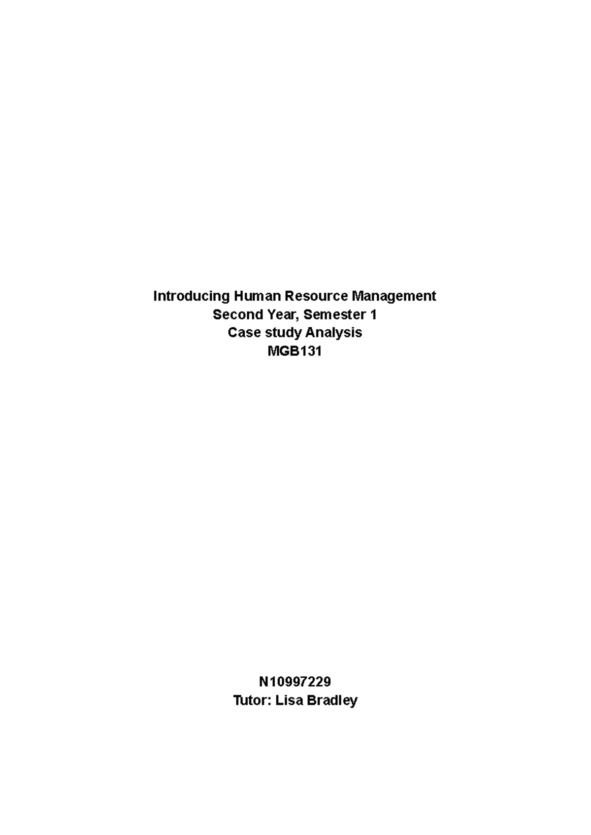 Final assignment 2 - Introducing Human Resource Management Second Year ...