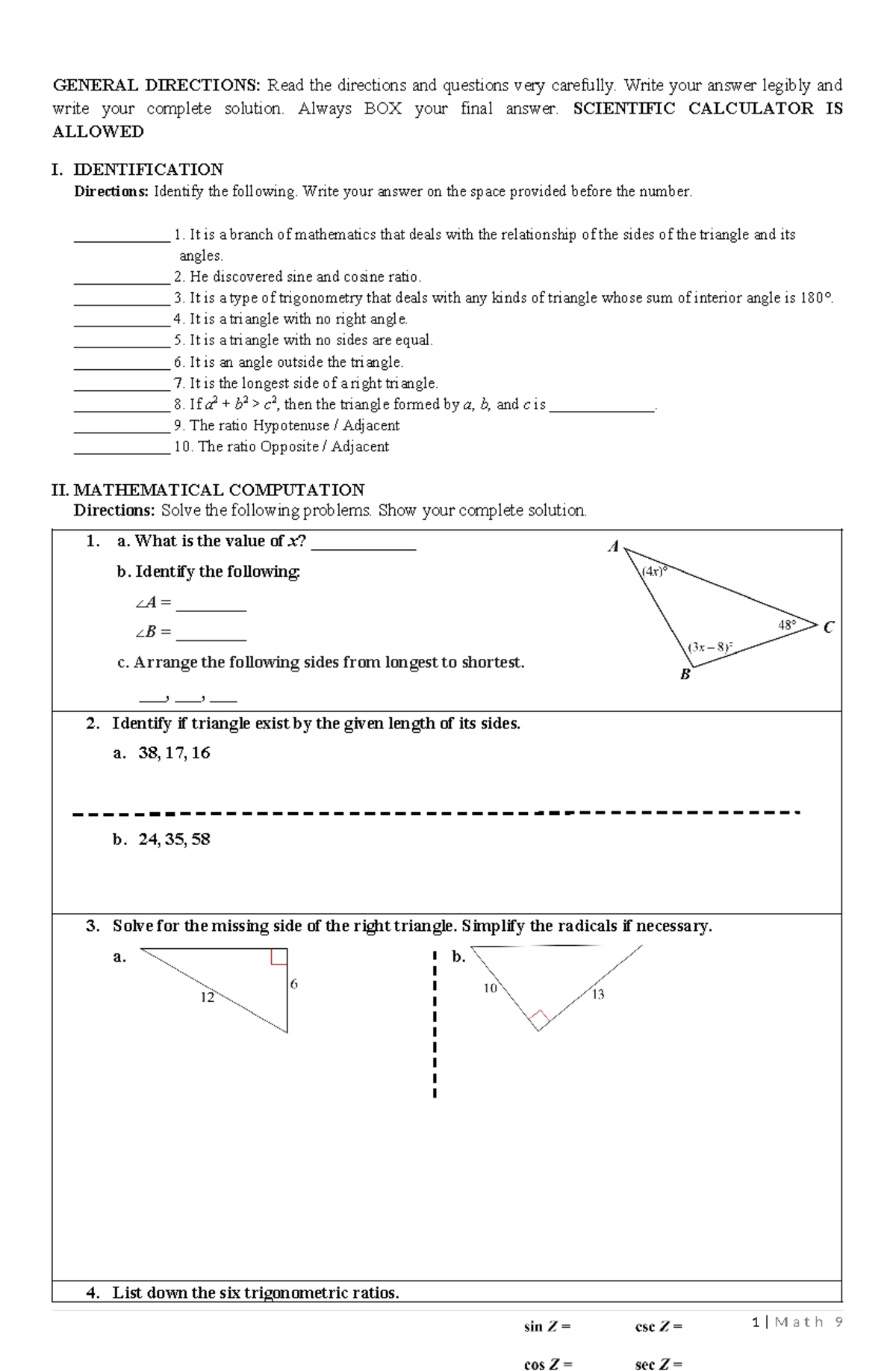 Review 4 - General Directions: Read The Directions And Questions Very 