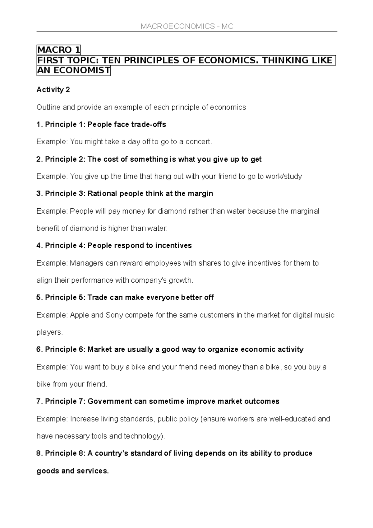 Macro Multiple Choice - MACRO 1 FIRST TOPIC: TEN PRINCIPLES OF ...