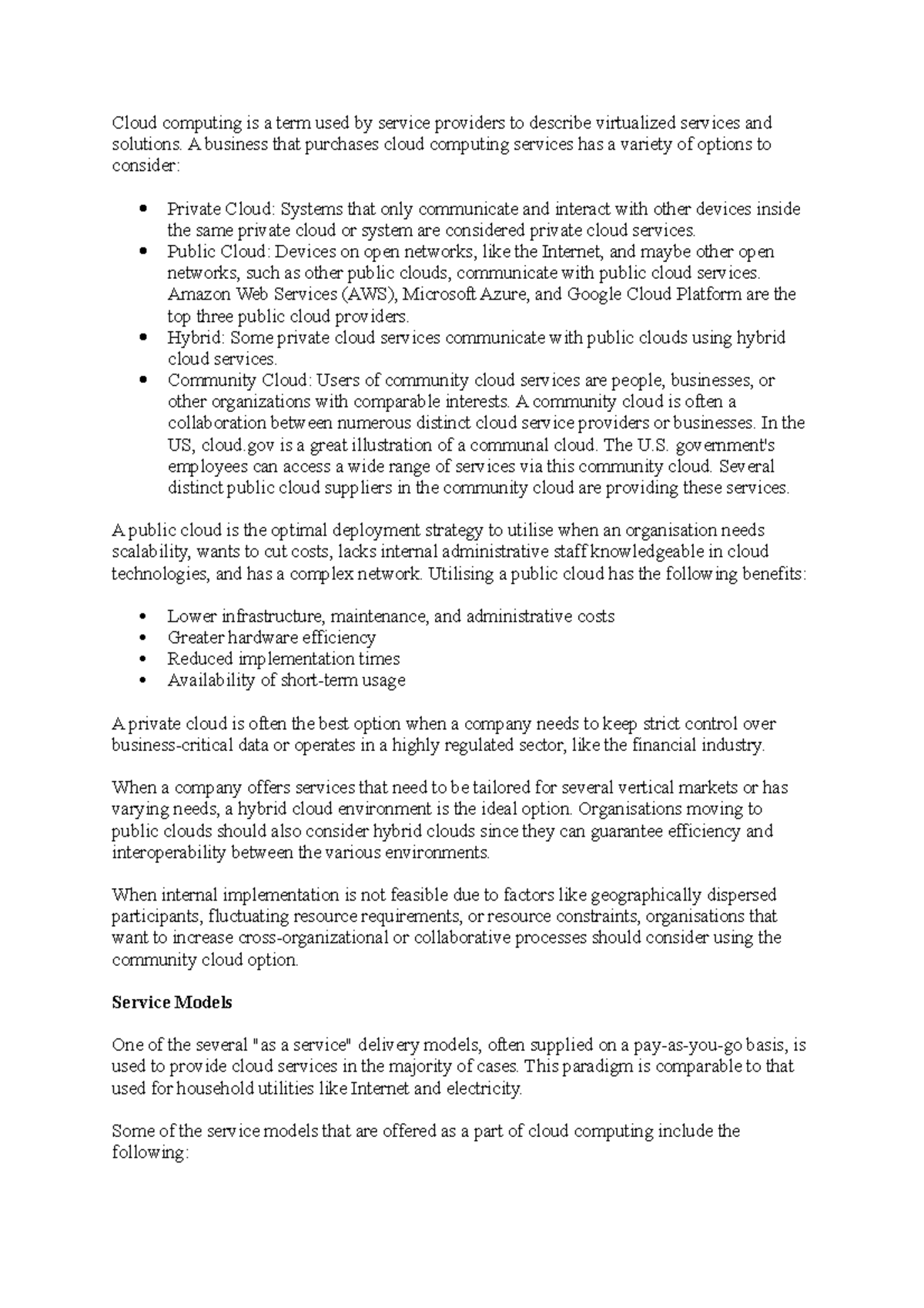 Cloud Concepts - Cloud computing is a term used by service providers to ...