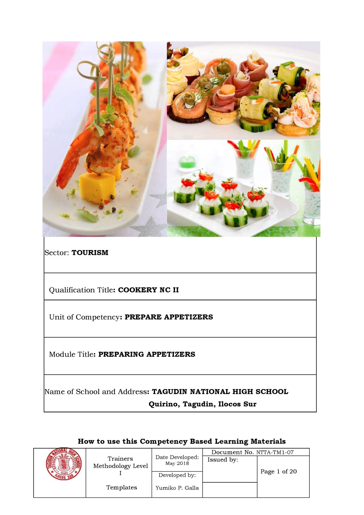 Toaz - Cblm - Sector: TOURISM Qualification Title: COOKERY NC II Unit ...