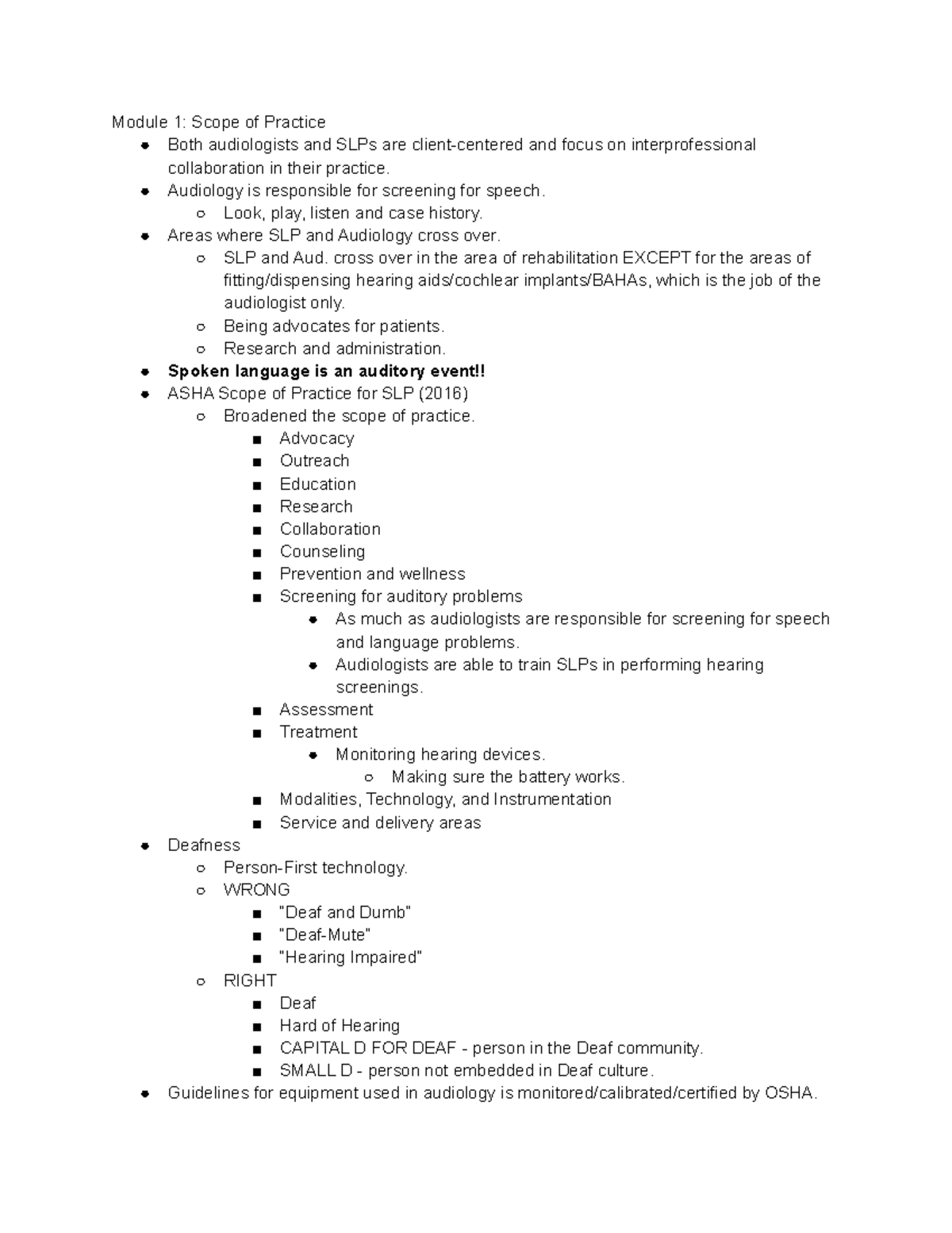 Final Exam Review - Module 1: Scope of Practice Both audiologists and ...