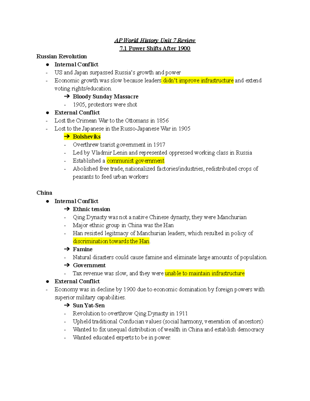 Heimler VIDS AP World History Unit 7 Review AP World History Unit 7 