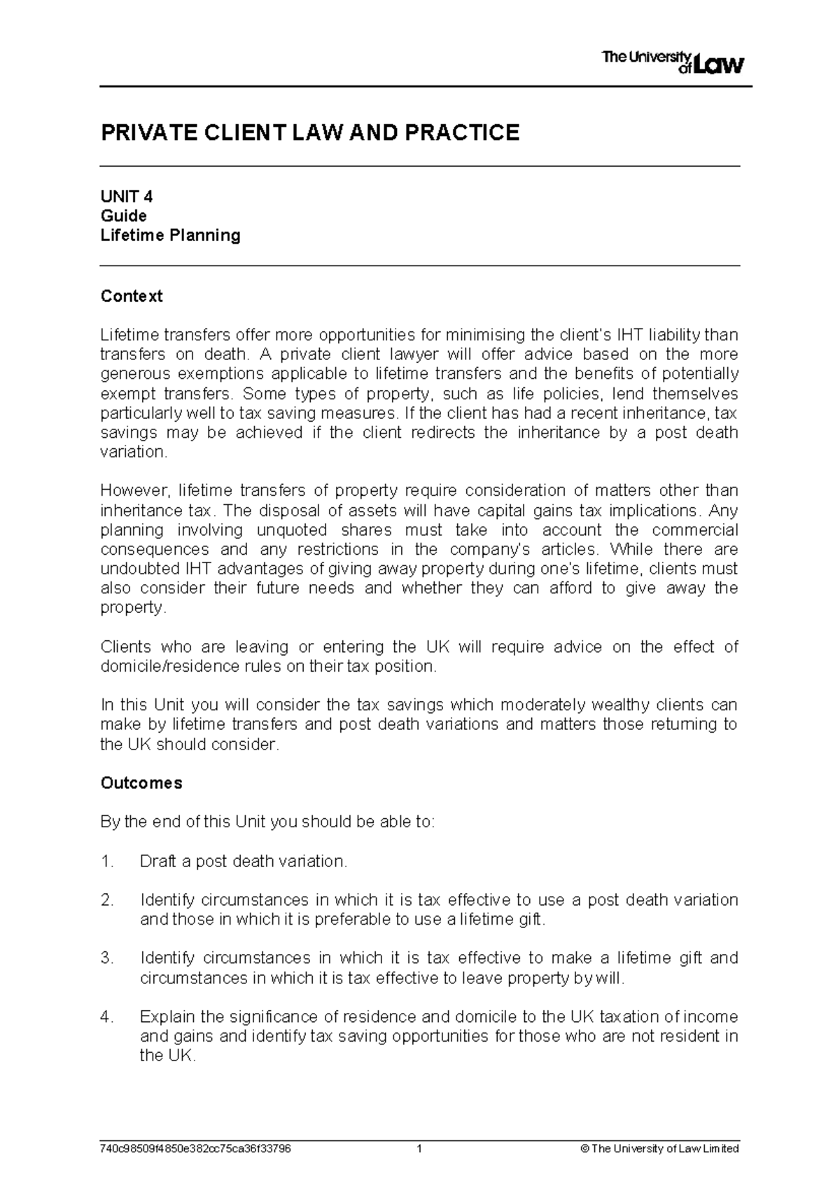 2324 priv ws04 ce01 guide t - PRIVATE CLIENT LAW AND PRACTICE UNIT 4 ...