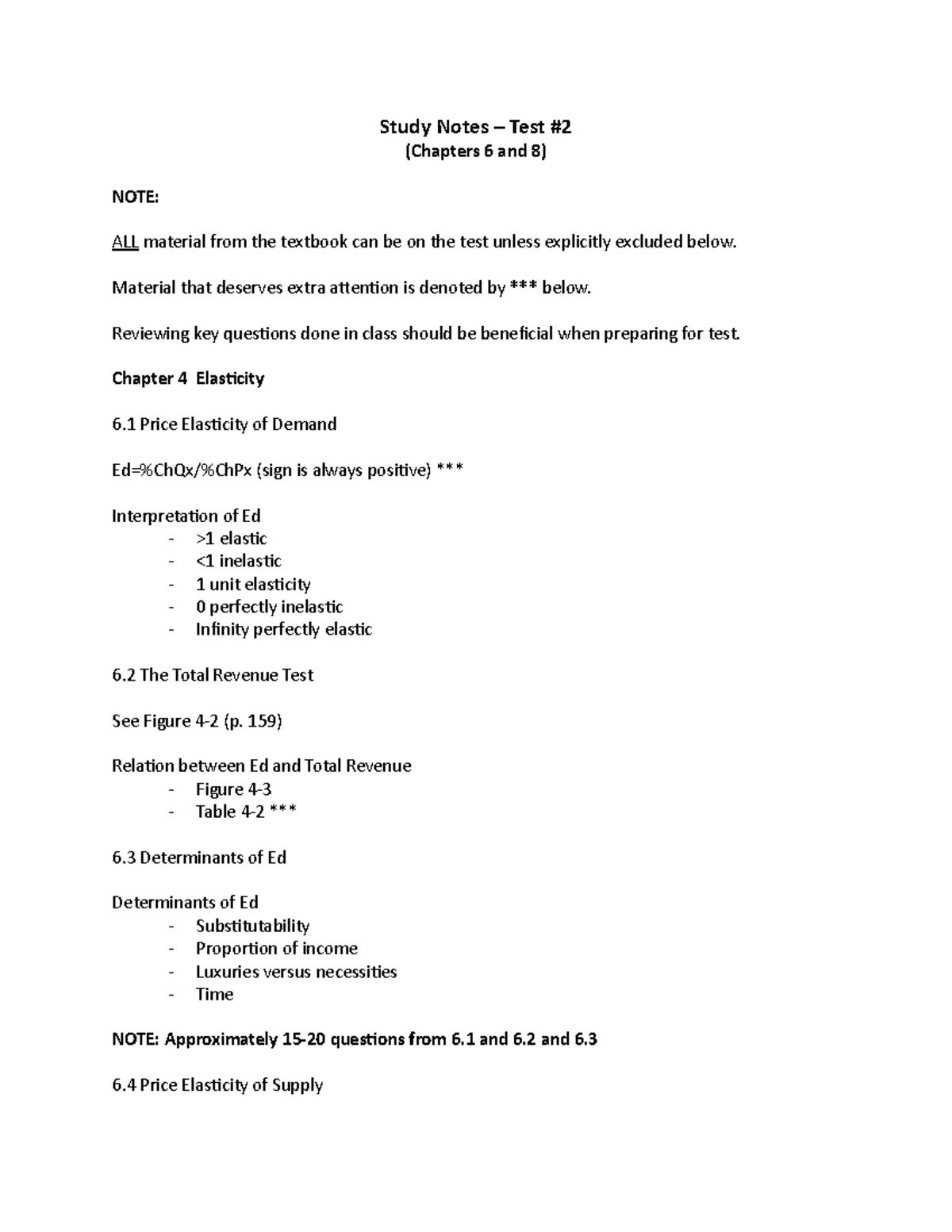 Test #2 Study Notes F16 - Study Notes – Test (Chapters 6 And 8) NOTE ...