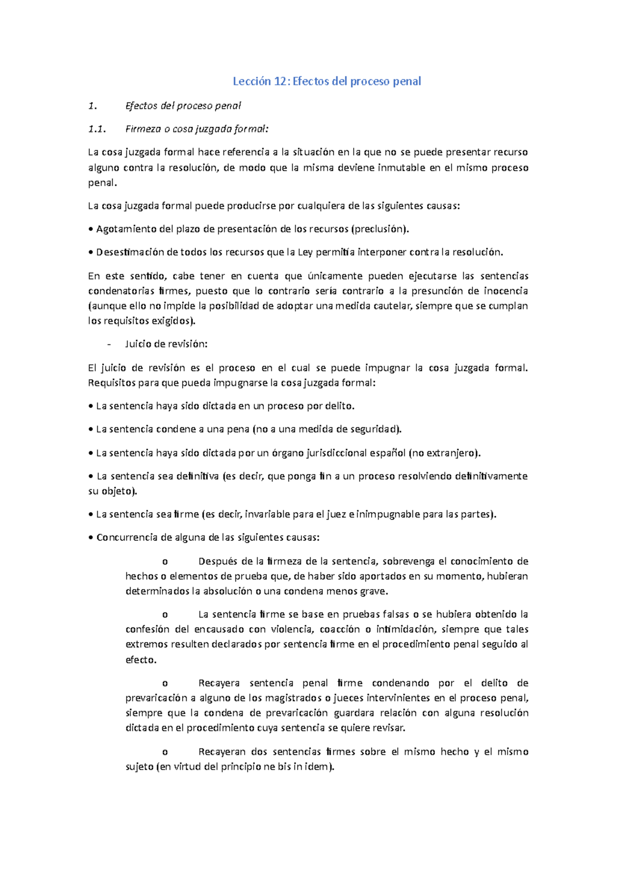 Lección 12 Procesal - Lección 12: Efectos Del Proceso Penal 1. Efectos ...