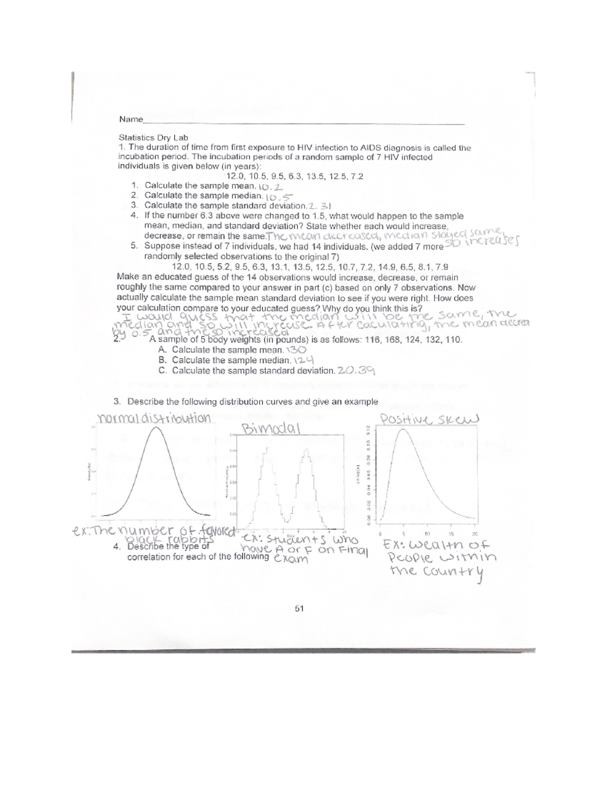 Intro to cell lab. Stat dry lab Name Statistics Dry Lab 1. The duration of time from first