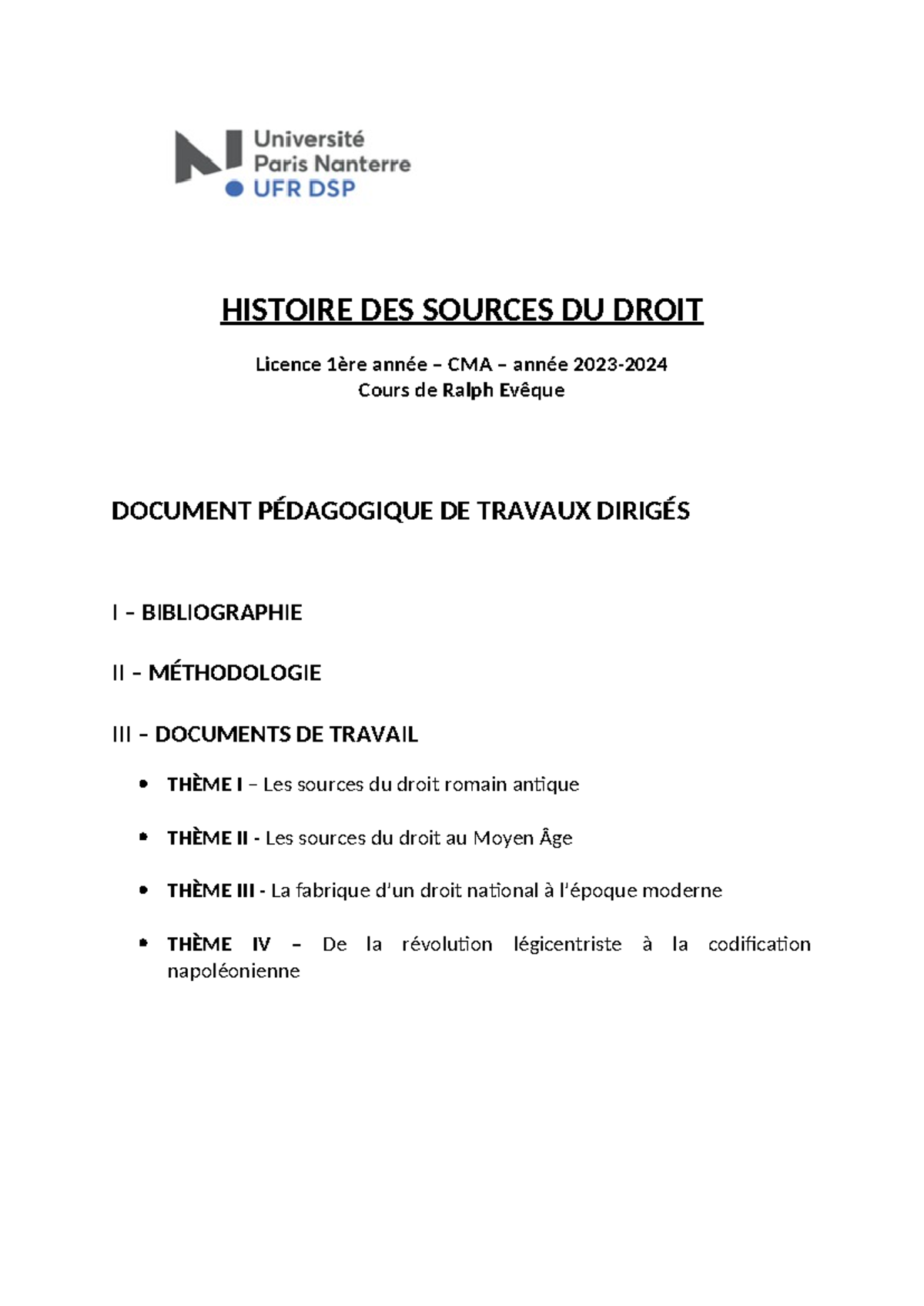 Fiche td histoire sources L1 CMA 2023 2024 - HISTOIRE DES SOURCES DU ...