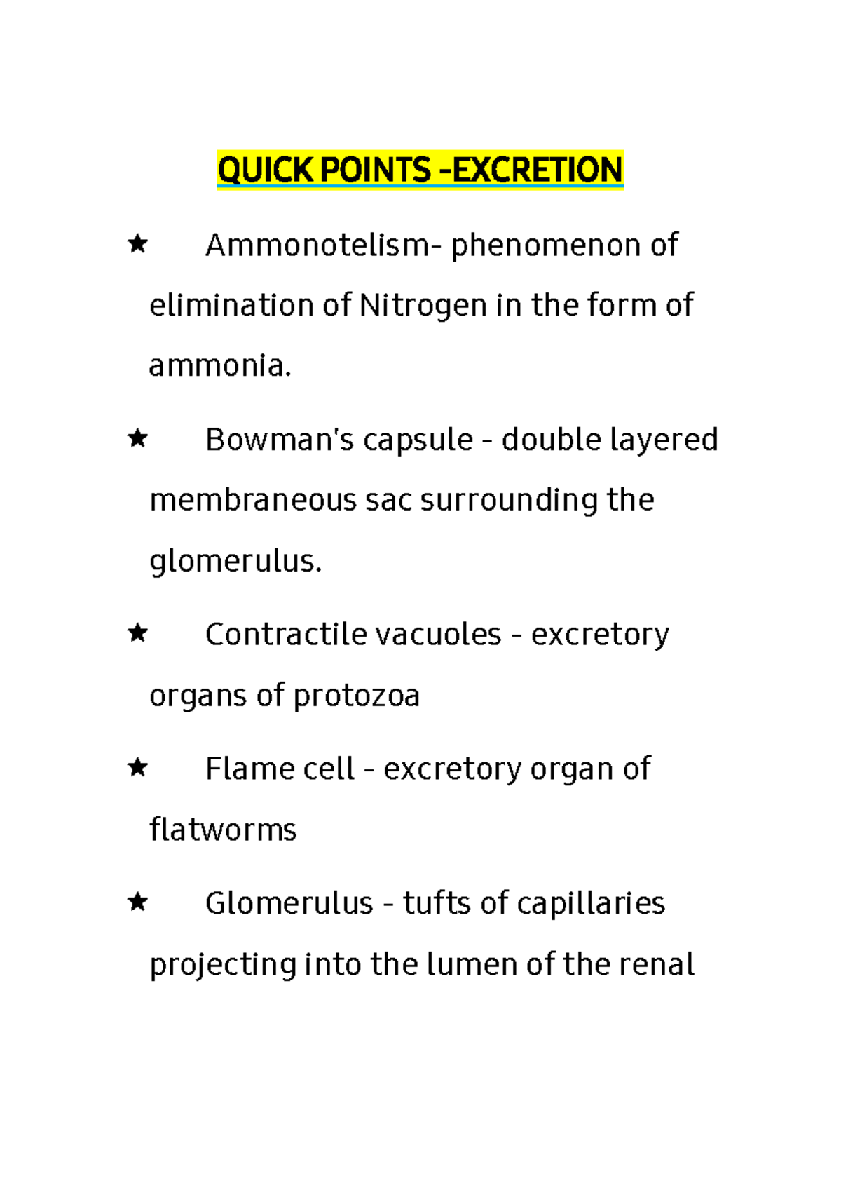 Quick Points -excretion - QUICKPOINTS-EXCRETION Ammonotelism ...