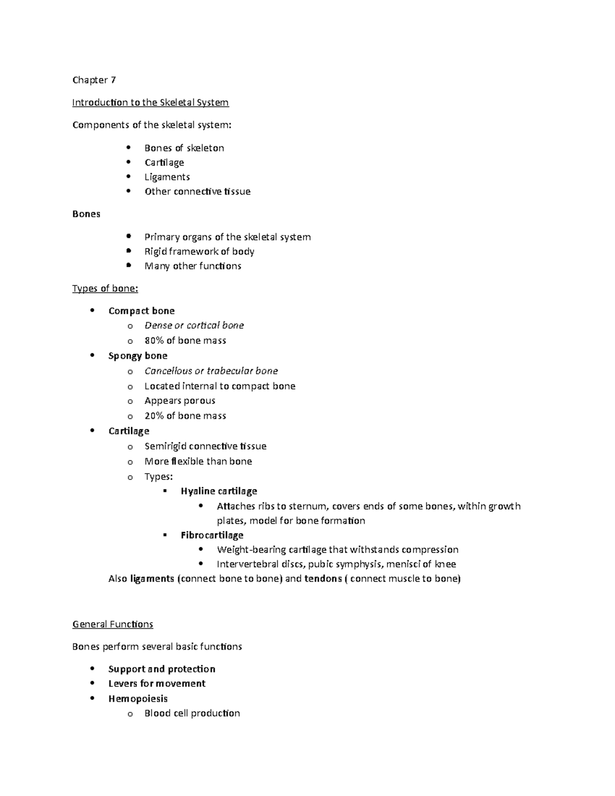 Chapter 7 - Notes - Chapter 7 Introduction to the Skeletal System ...