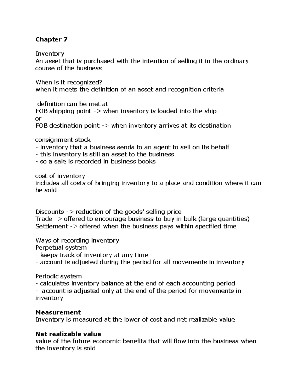 Inventory Notes - Chapter 7 Inventory An Asset That Is Purchased With ...