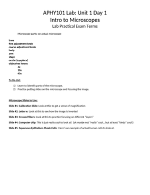 APHY101 Lab 1-2 Cellular Anatomy - APHY101 Lab: Unit 1 Day 2 Cellular ...