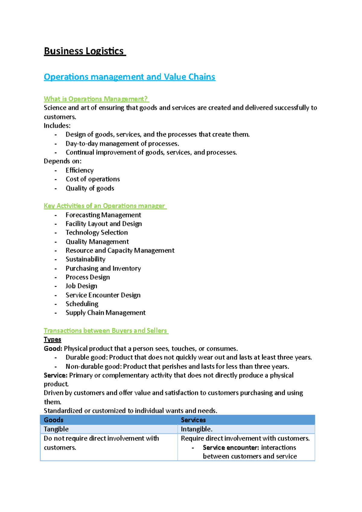 Business Logistics Lecture Notes 2021 - Business Logistics Operations ...