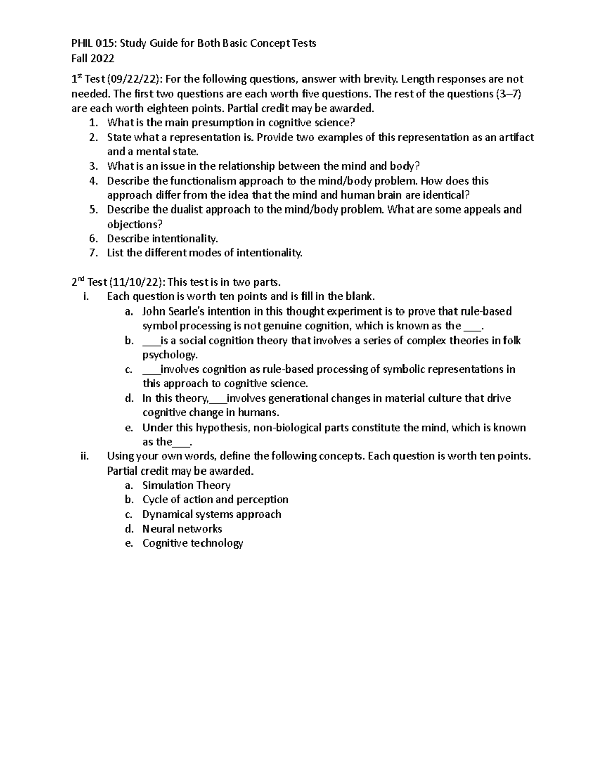 Study Guide For Both Tests - PHIL 015: Study Guide For Both Basic ...