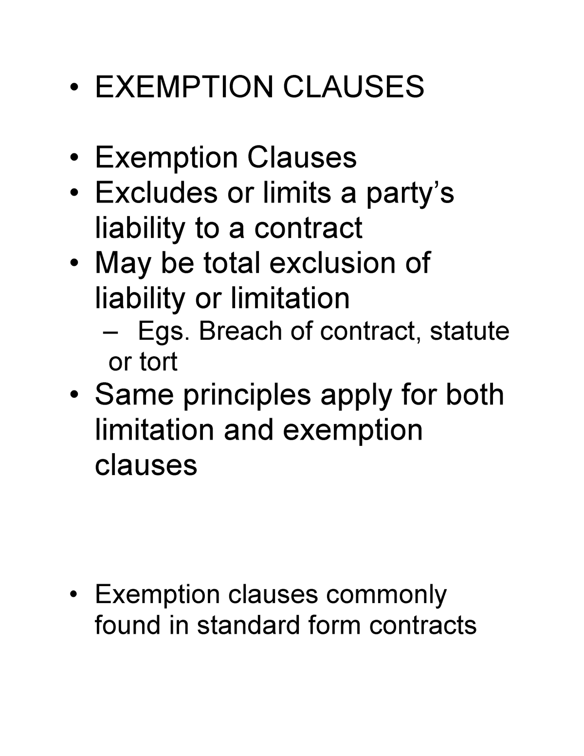 Exemption Clauses Lecture • EXEMPTION CLAUSES • Exemption Clauses