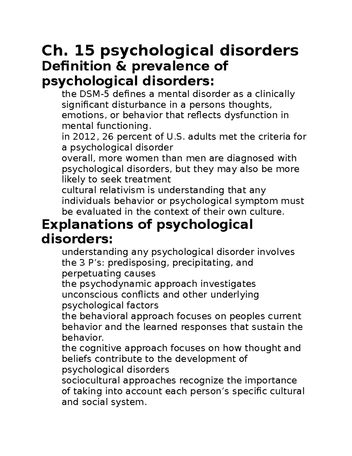 Ch. 15 Psychological Disorders - Ch. 15 Psychological Disorders ...