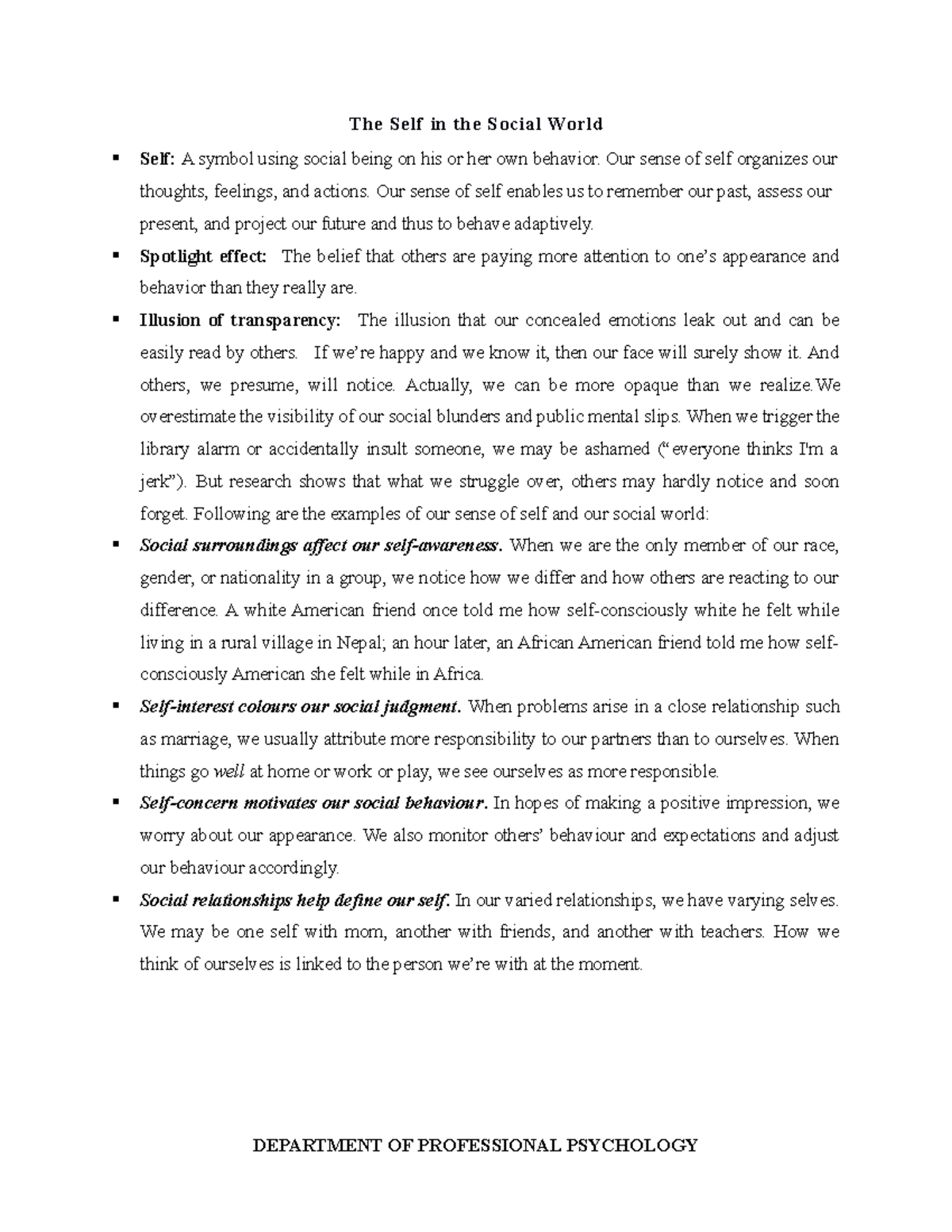 Lecture 7 8 The Self 21042022 02012 0 pm - The Self in the Social World ...
