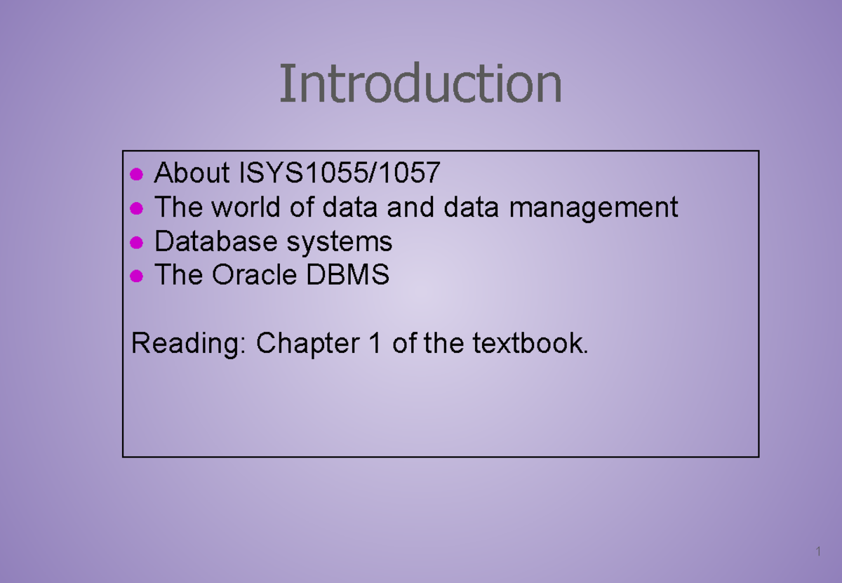 Pdf - lecture one - Introduction About ISYS1055/ The world of data and ...