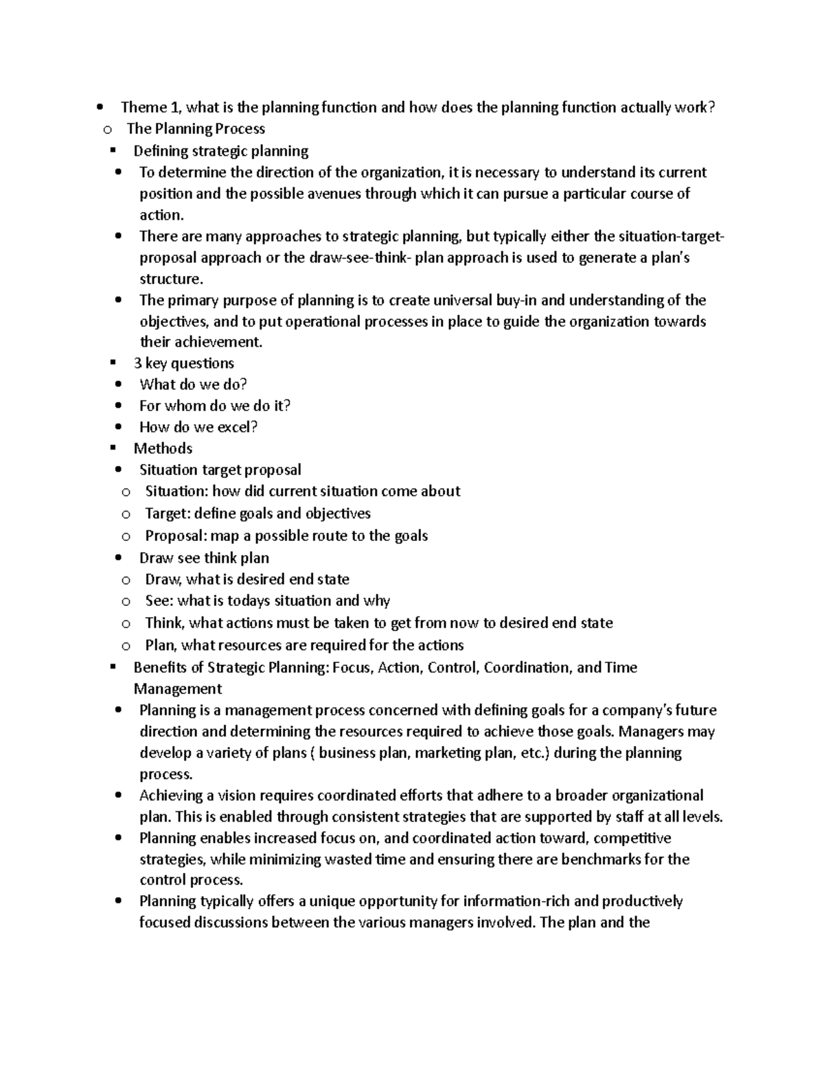 Week 3 Notes - Theme 1, what is the planning function and how does the ...