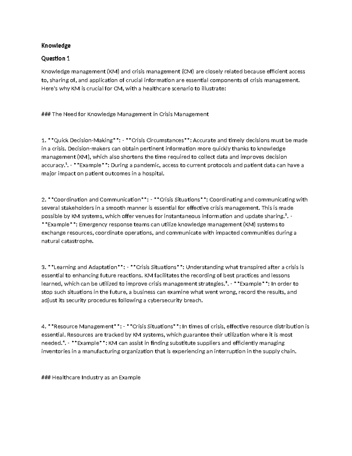Knowledge management - formative assessment - Knowledge Question 1 ...