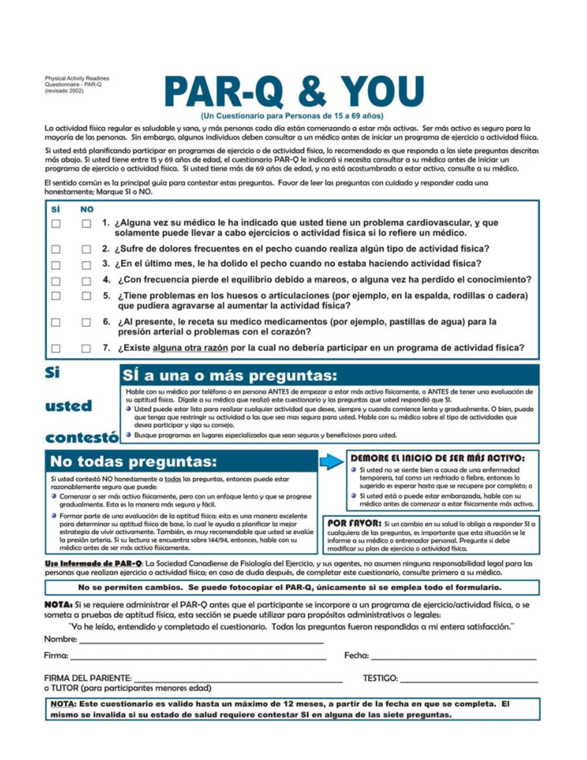 PAR-Q & YOU - Resumen cultura fisica - Studocu