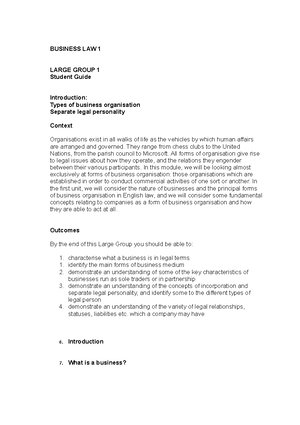 Business LAW Large Group 10 Student Guide - BUSINESS LAW 1 LARGE GROUP ...