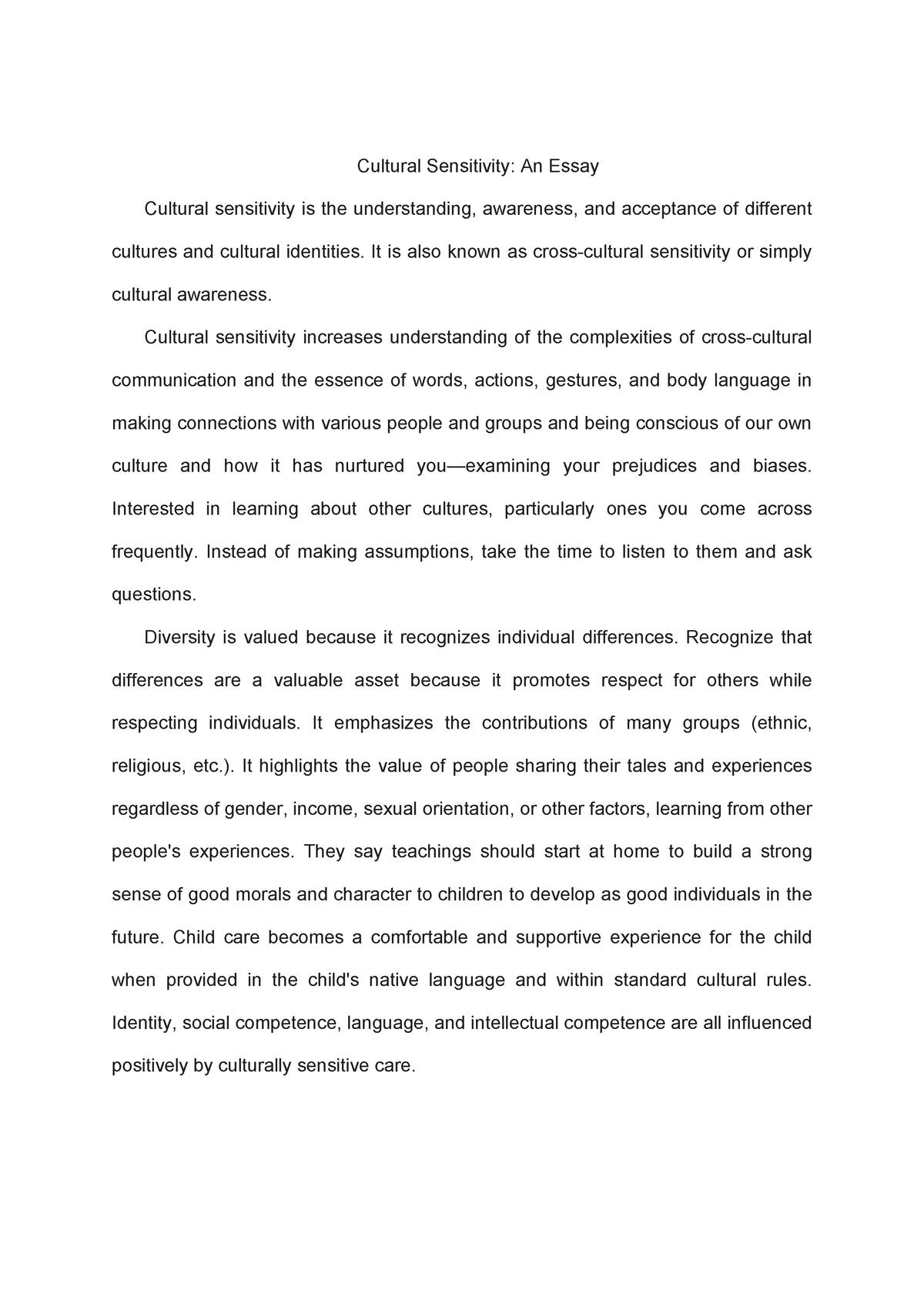 essay about cultural sensitivity