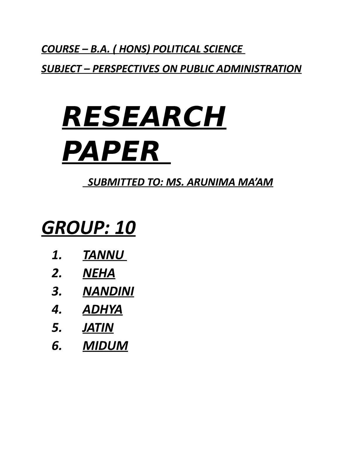 PPA Research Paper - BA(P) Political Science - Delhi University - Studocu