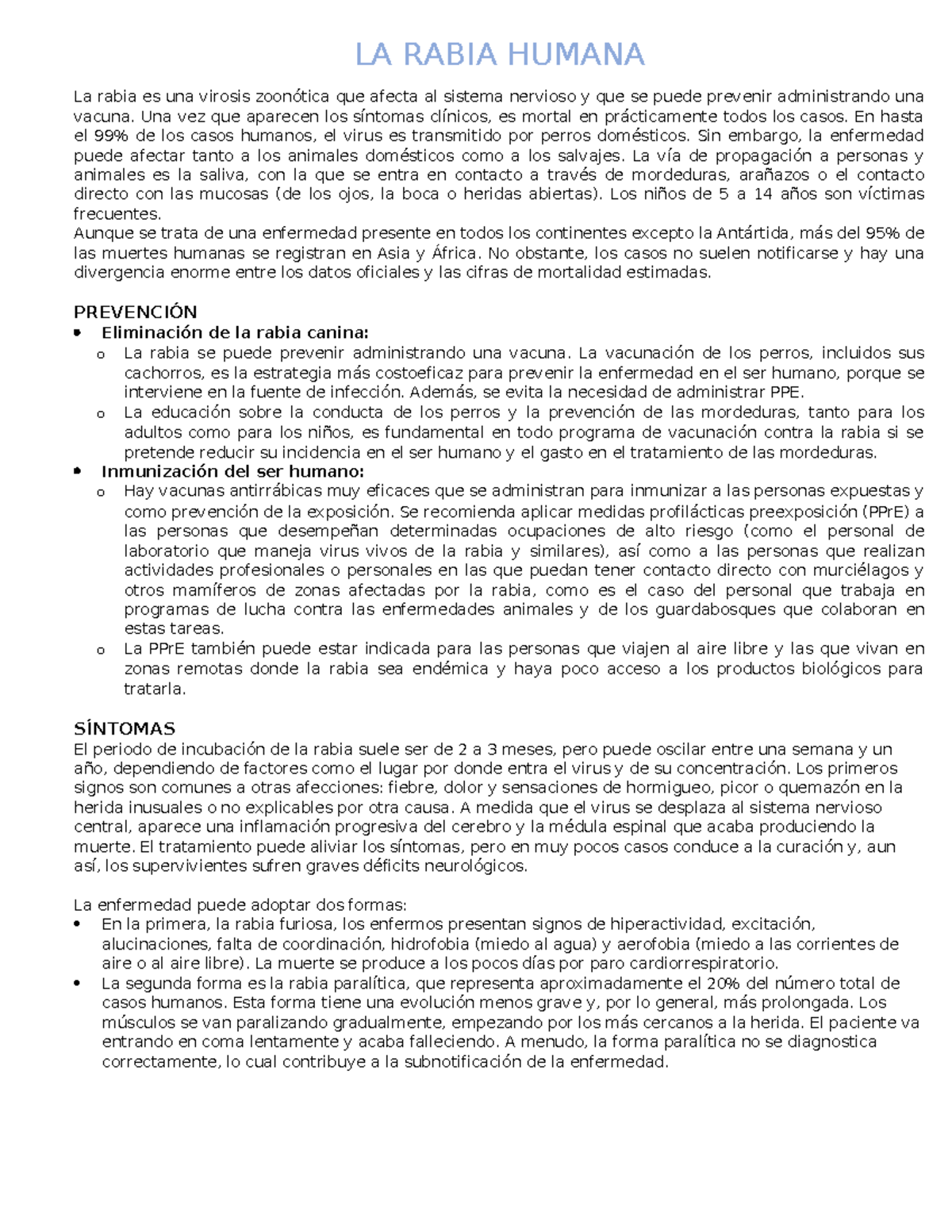 Rabia Humana - CORTA DEFINICION - LA RABIA HUMANA La rabia es una ...