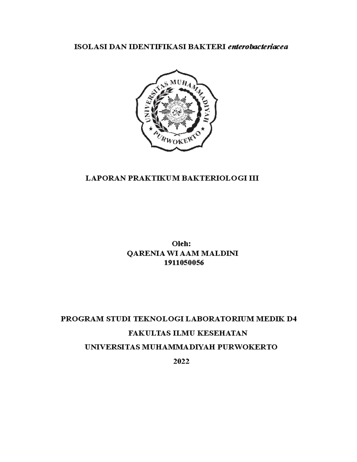 Isolasi DAN Identifikasi Bakteri Enterobacteriacea - ISOLASI DAN ...