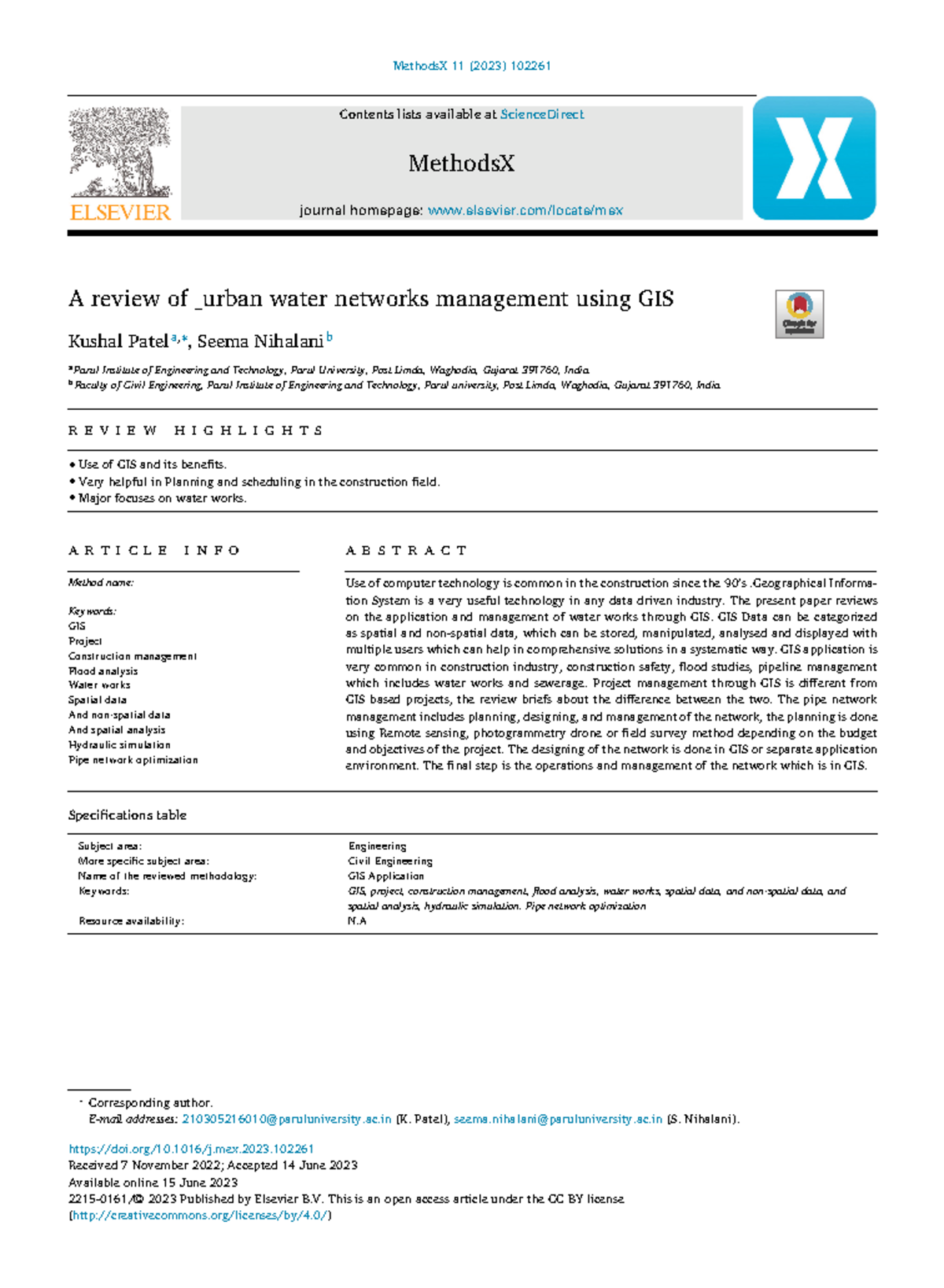 A review of _urban water networks management using GIS - MethodsX 11 ...