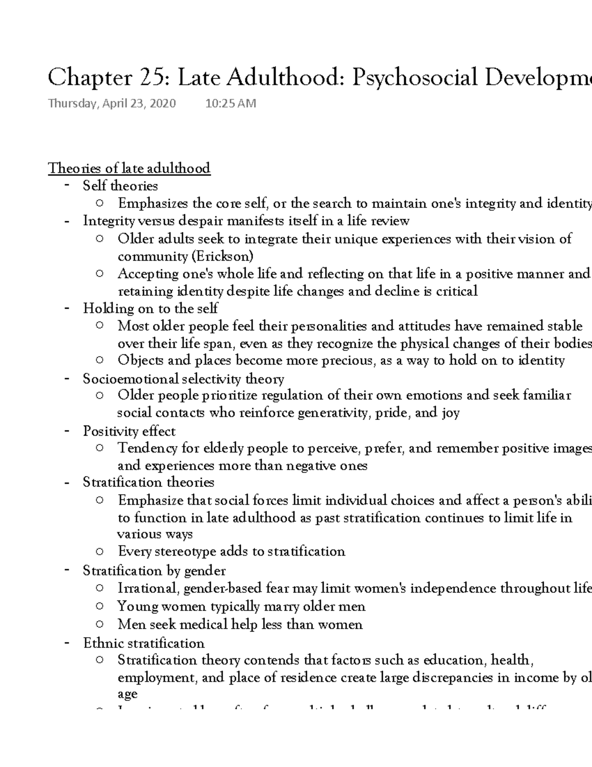 Chapter 25 Late Adulthood Psychosocial Development - Warning: TT ...