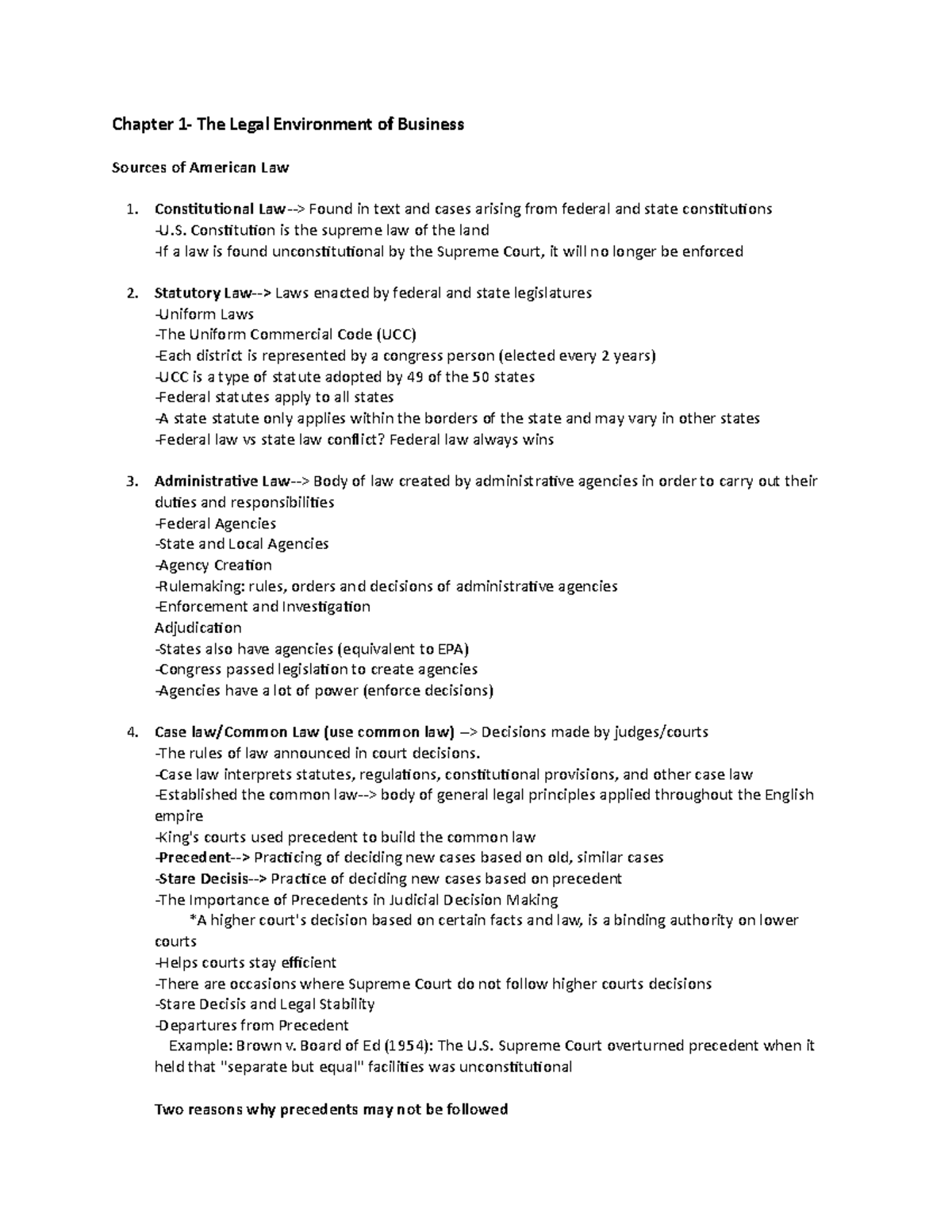 law-1101-midterm-1-review-chapter-1-the-legal-environment-of-business-sources-of-american-law