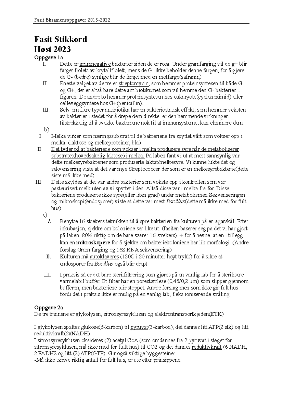 Fasit Eksamenoppgaver 2015-2023 - Fasit Stikkord Høst 2023 Oppgave 1a I ...