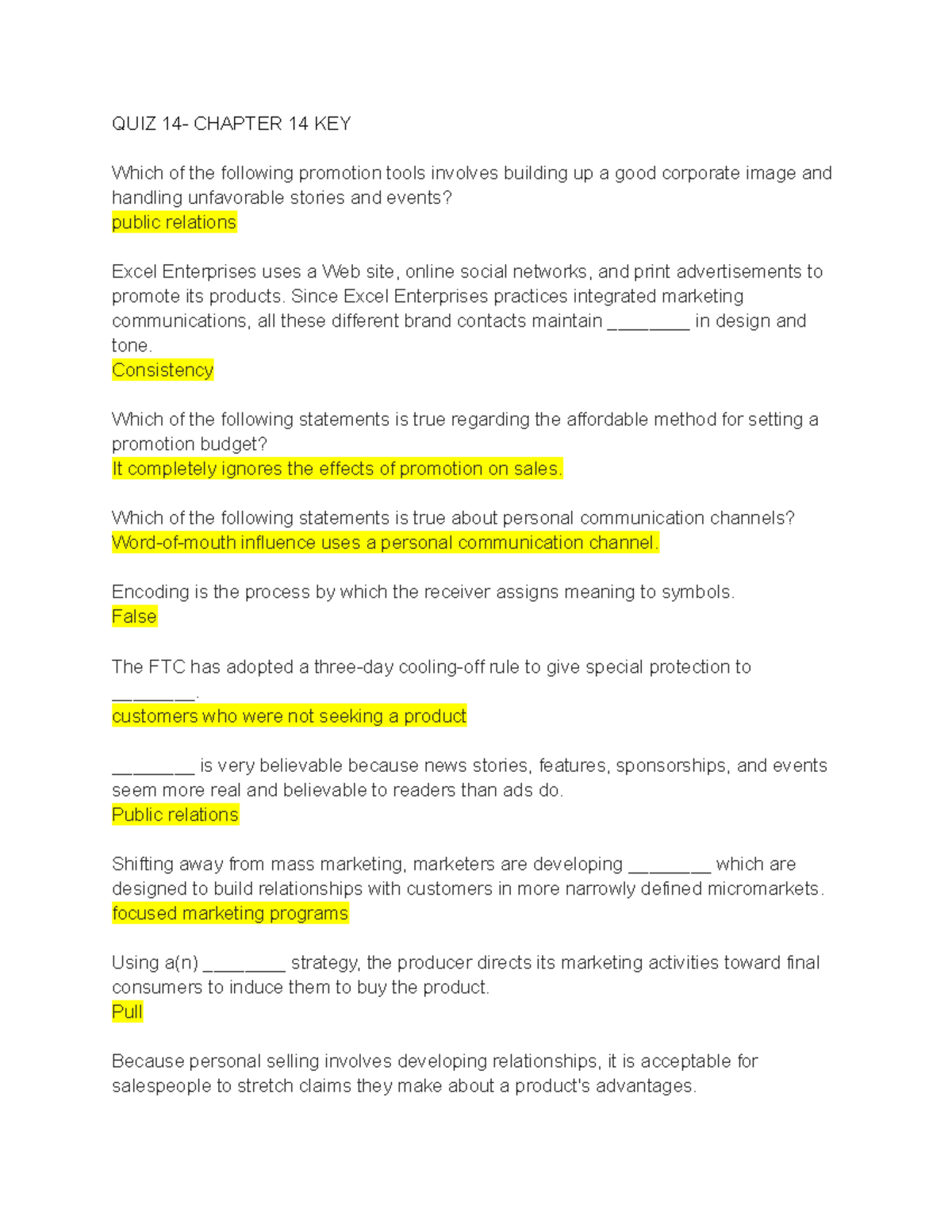 QUIZ 14- Chapter 14 KEY - QUIZ 14- CHAPTER 14 KEY Which Of The ...