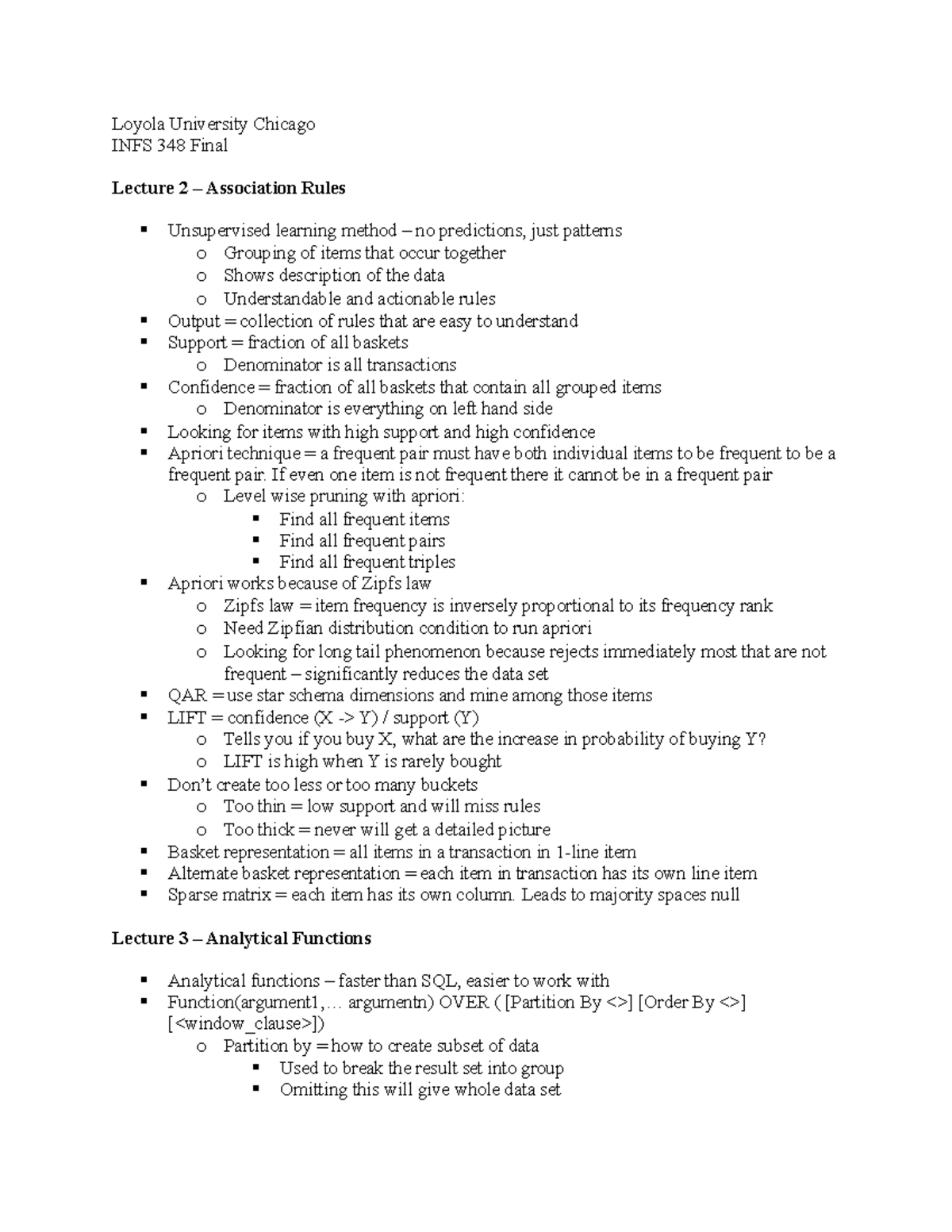 INFS 348 Final - Lecture Notes (all Lectures) - Loyola University ...