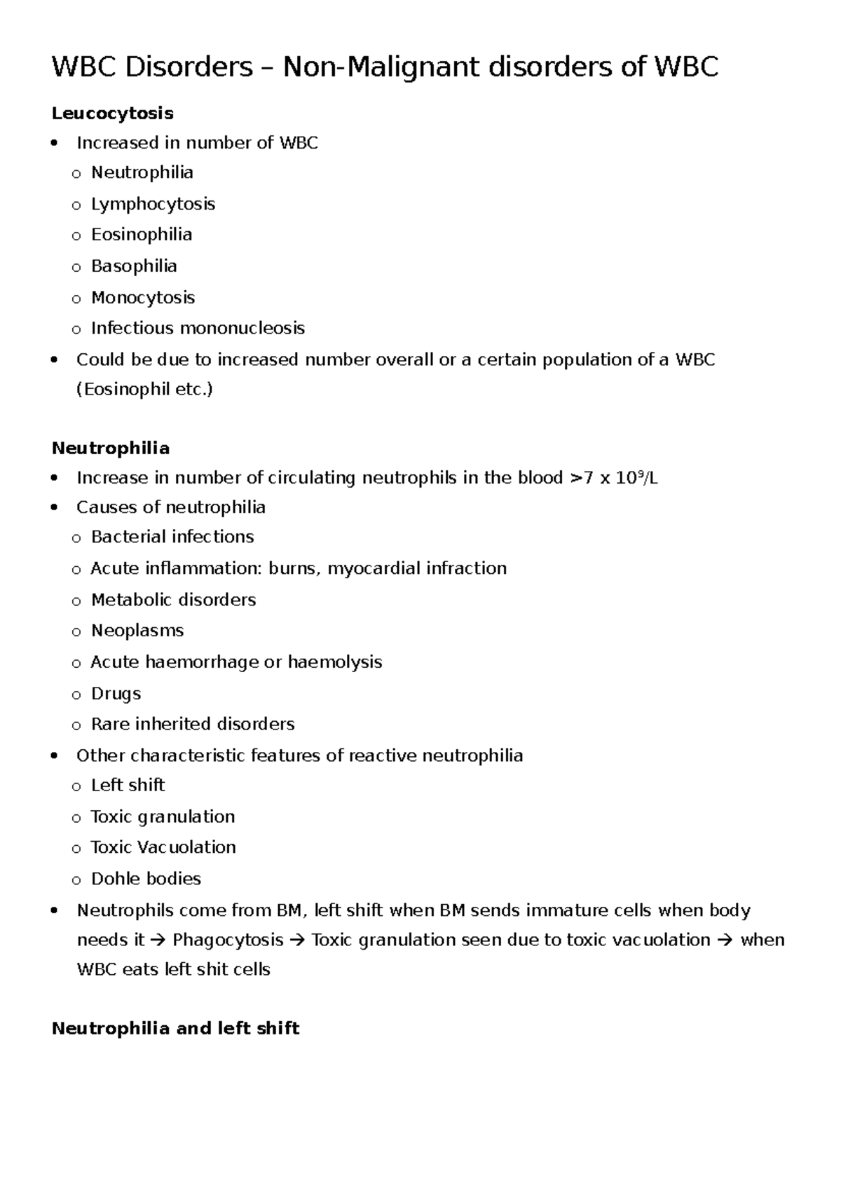 WBC disorders - Lecture notes 7 - WBC Disorders – Non-Malignant ...